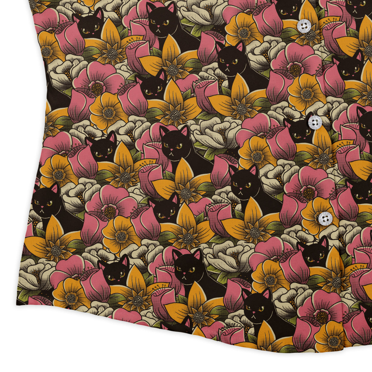Cats in a Field of Flowers Curvy Button Up Shirt womens corner