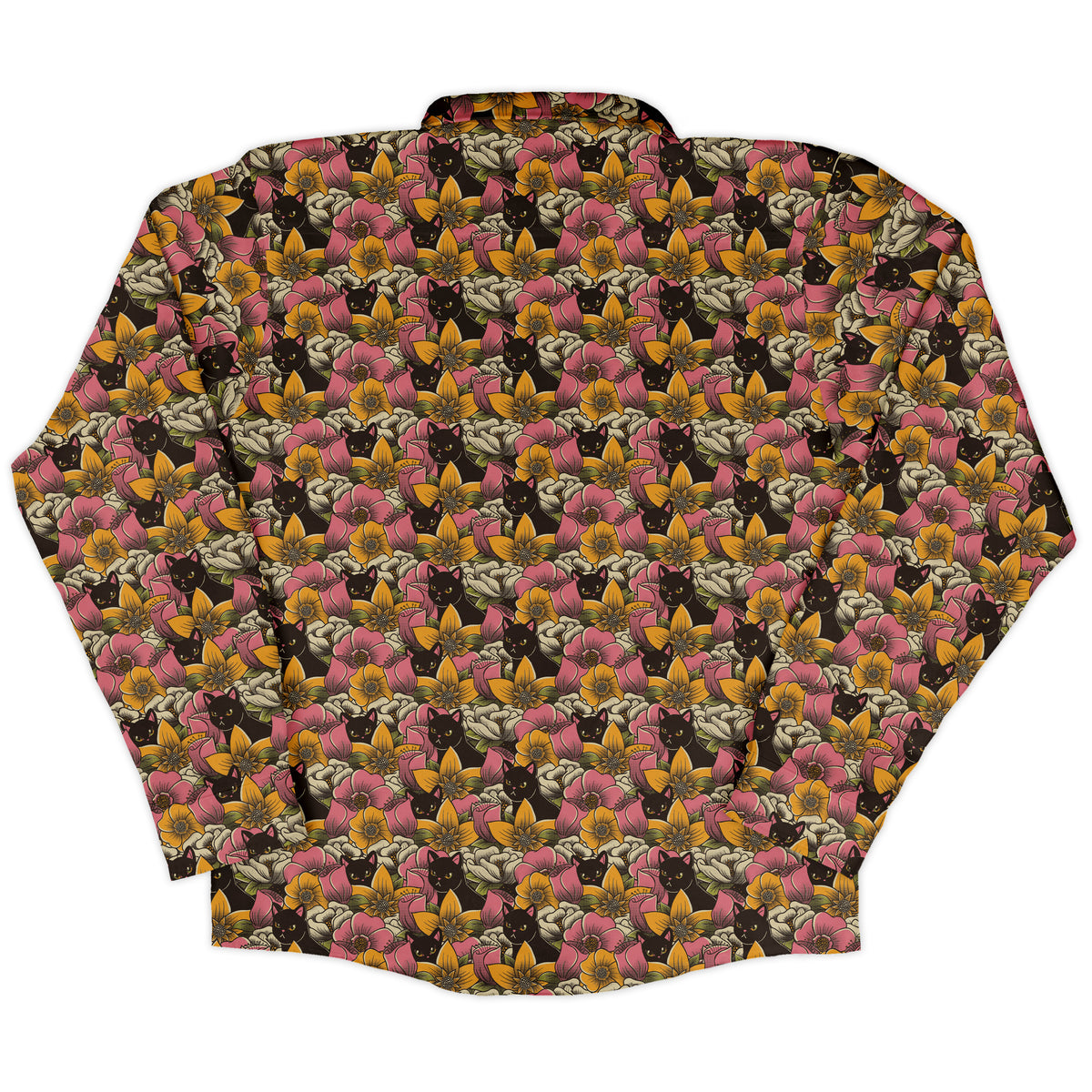 Cats in a Field of Flowers Long Sleeve Button Up Shirt back
