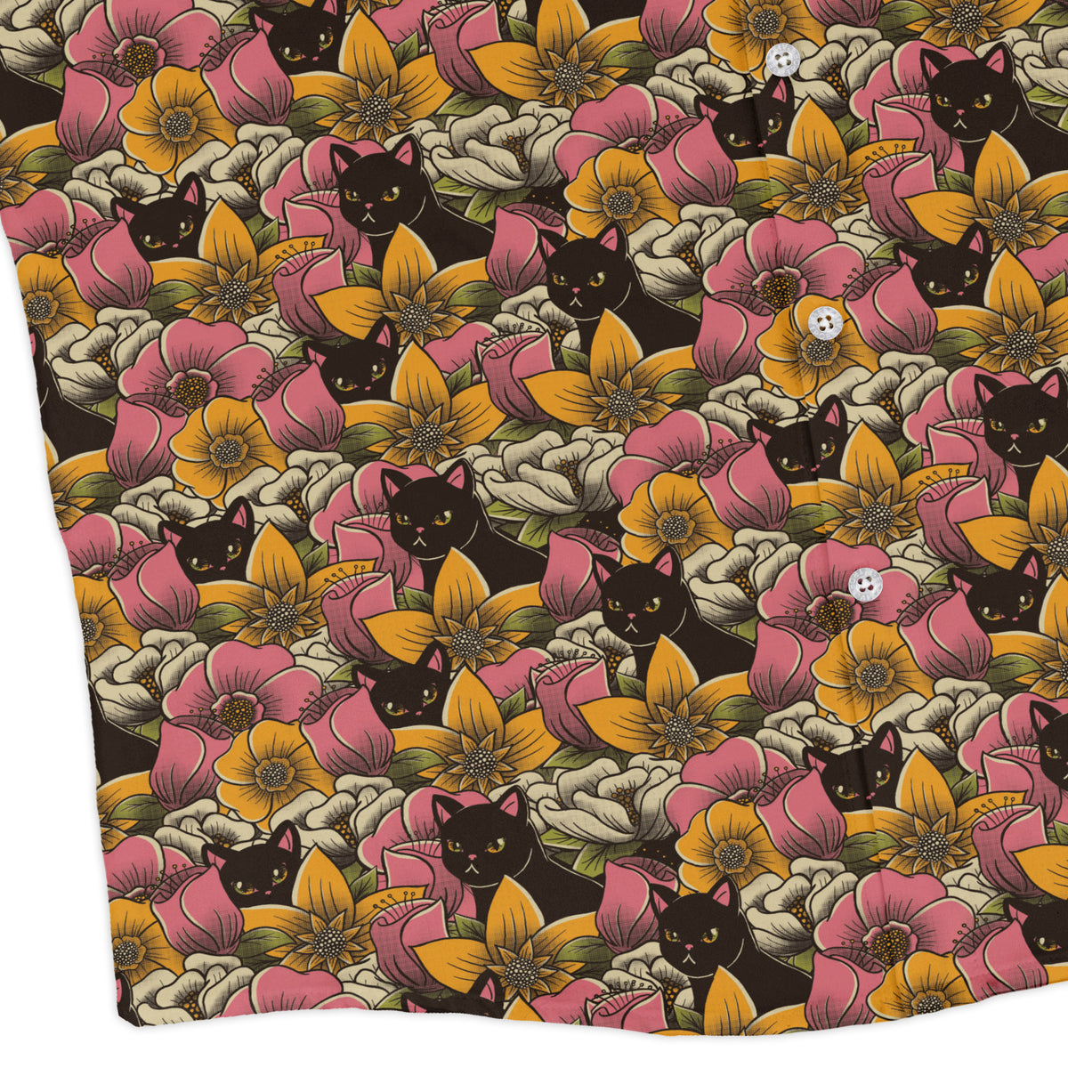 Cats in a Field of Flowers Long Sleeve Button Up Shirt corner