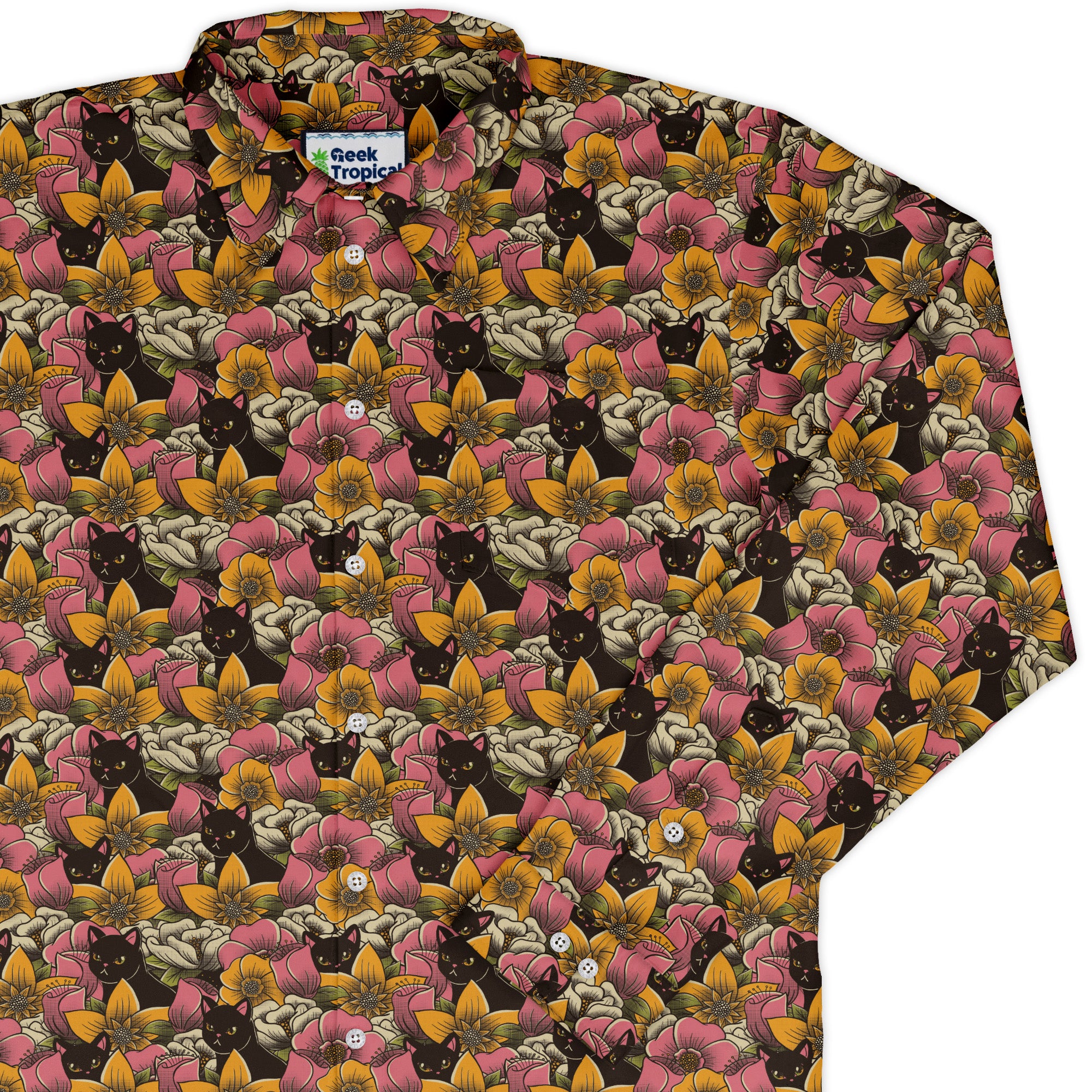 Cats in a Field of Flowers Long Sleeve Button Up Shirt cover
