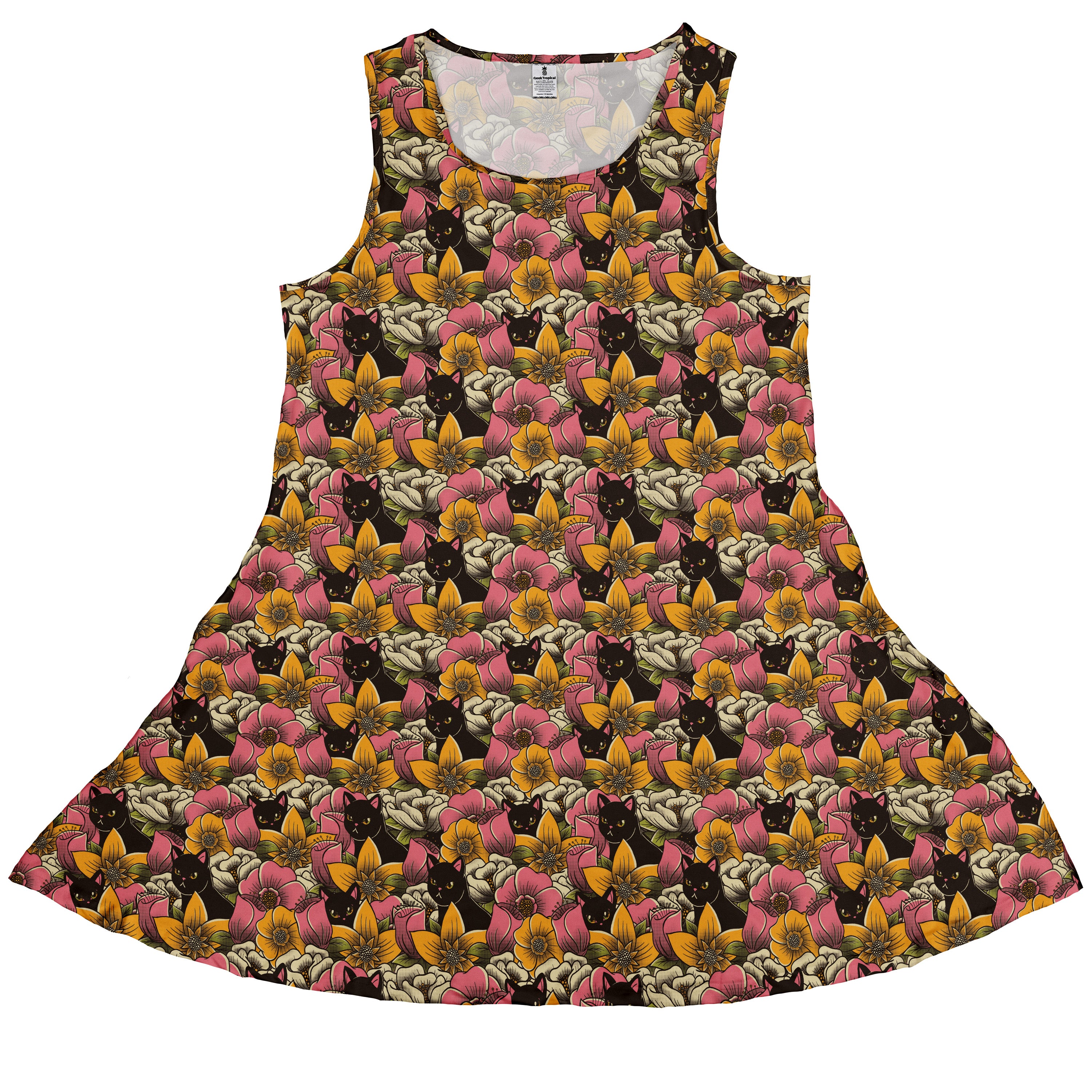 Cats in a Field of Flowers Sleeveless Dress front