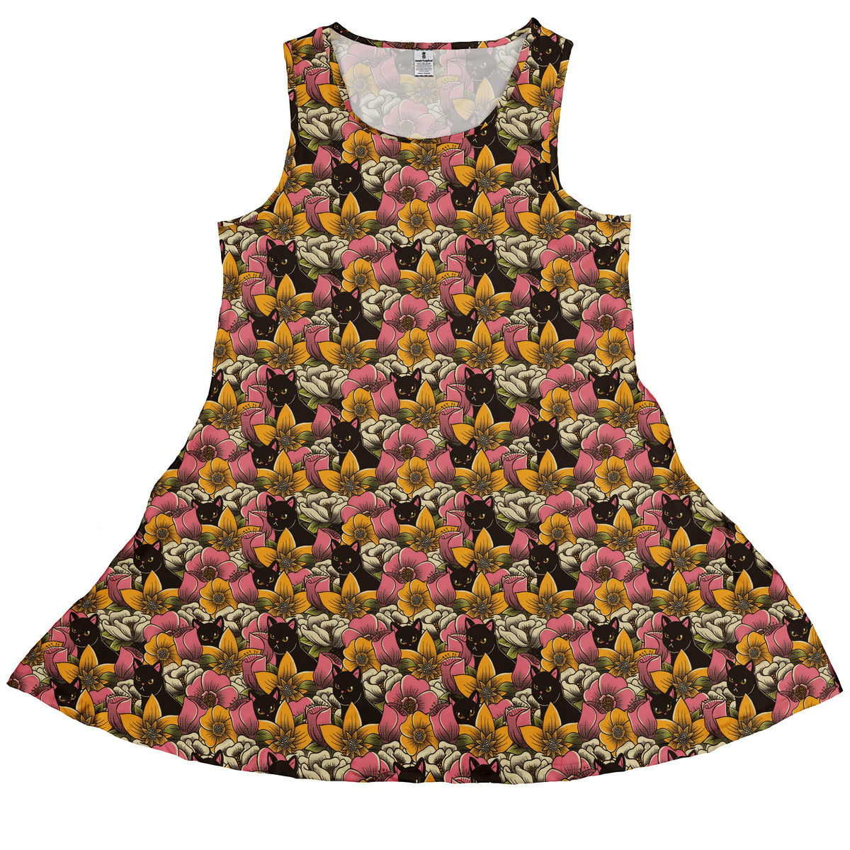 Cats in a Field of Flowers Sleeveless Dress front