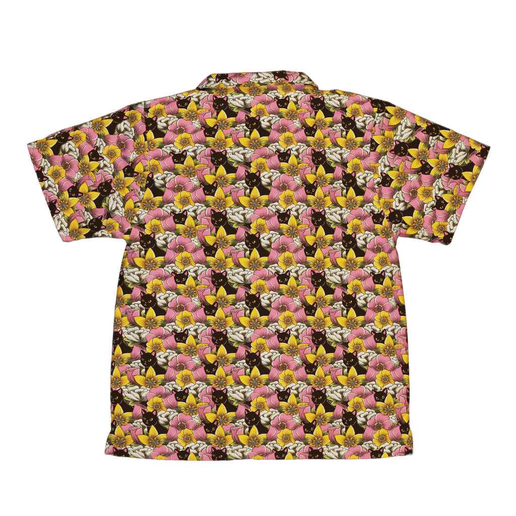 Cats in a Field of Flowers Youth Hawaiian Shirt Back