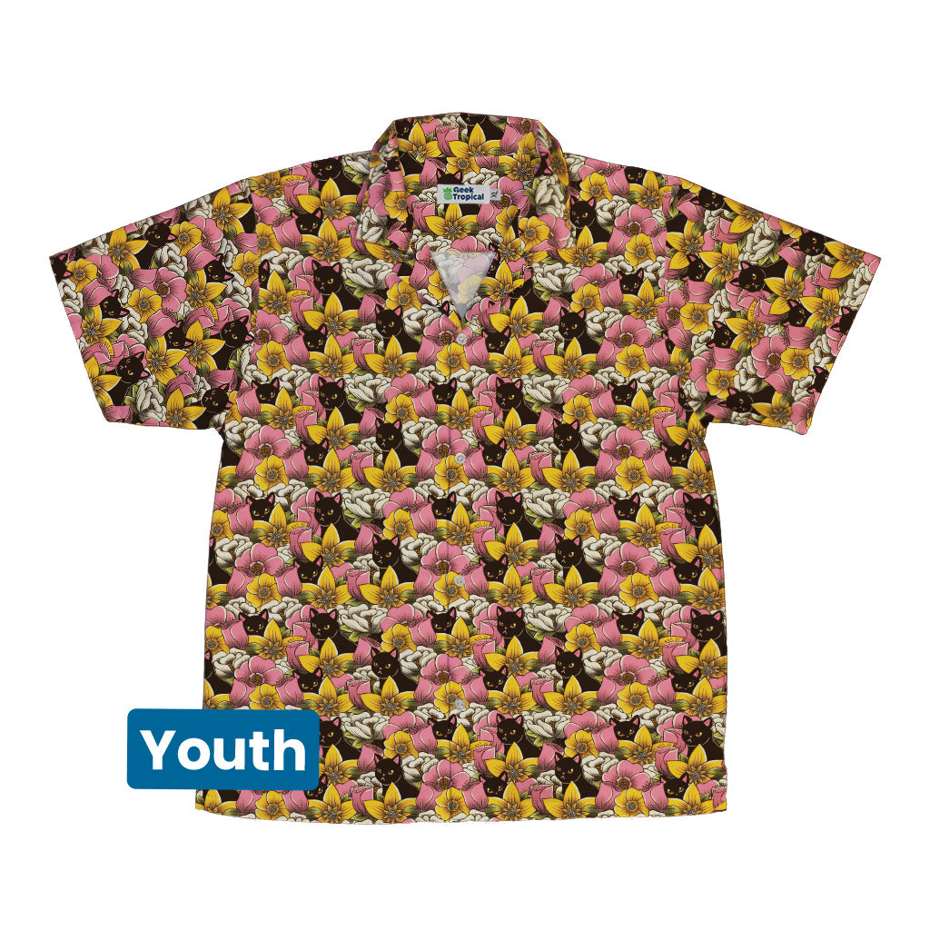 Cats in a Field of Flowers Youth Hawaiian Shirt Front