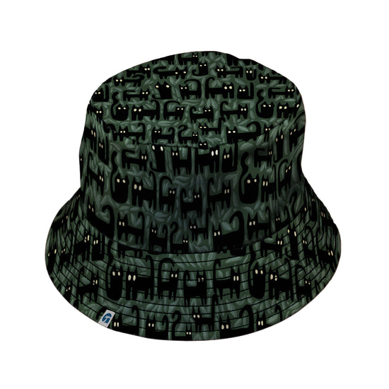 Cats in the Leaves Bucket Hat Geek Nerd Animal Patterns Botany Print Design by Heather Davenport
