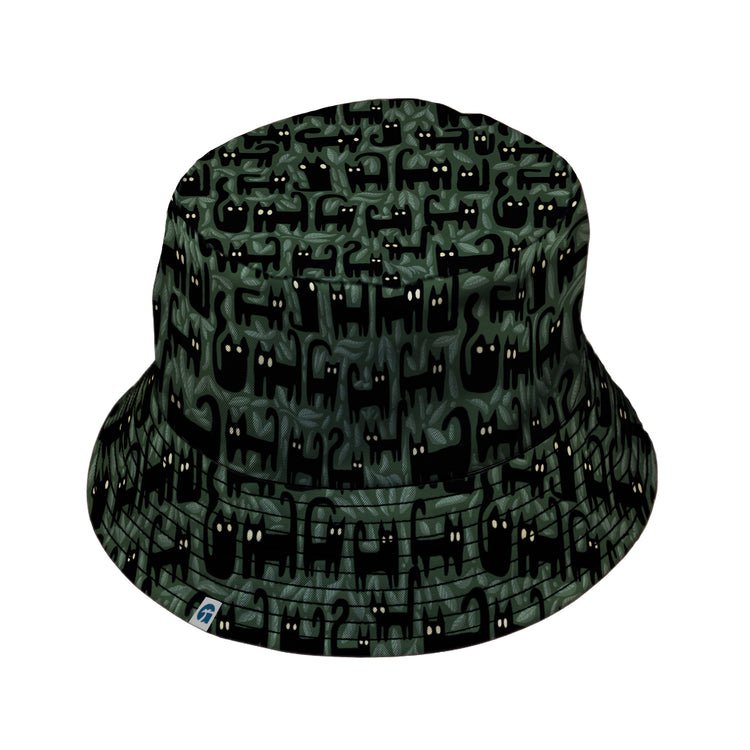 Cats in the Leaves Bucket Hat Geek Nerd Animal Patterns Botany Print Design by Heather Davenport