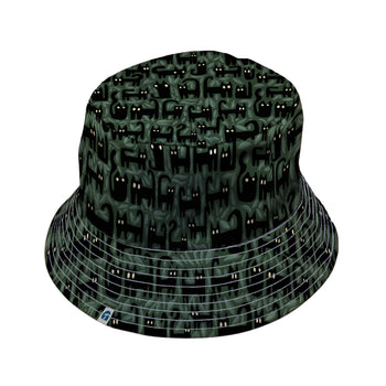 Cats in the Leaves Bucket Hat Geek Nerd Animal Patterns Botany Print Design by Heather Davenport