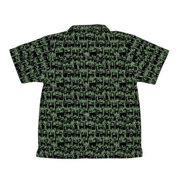 Cats in the Leaves Youth Hawaiian Shirt Geek Nerd Animal Patterns Botany Print Design by Heather Davenport