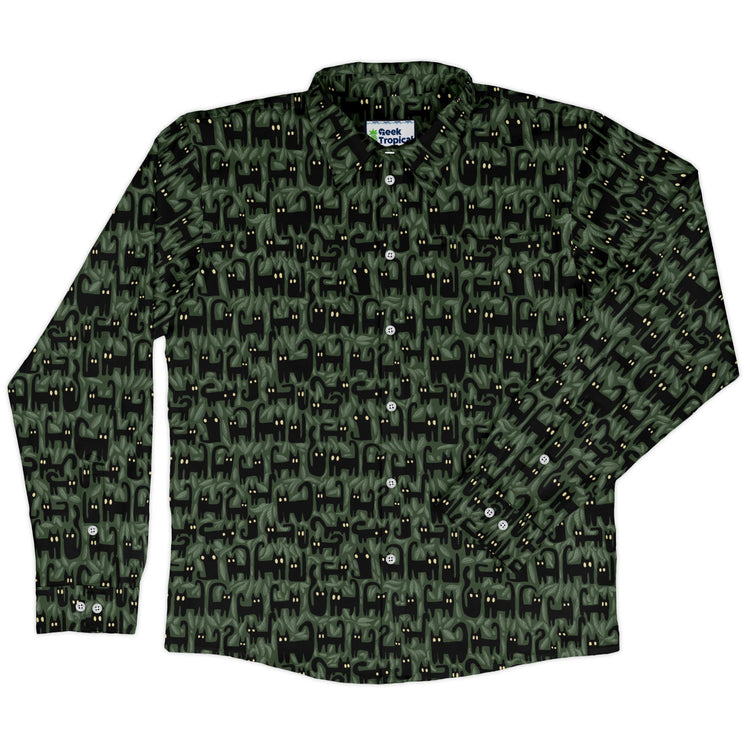 Cats in the Leaves Long Sleeve Button Up Shirt Geek Nerd adult sizing Advertise to Meta All Adult Button Up Shirts