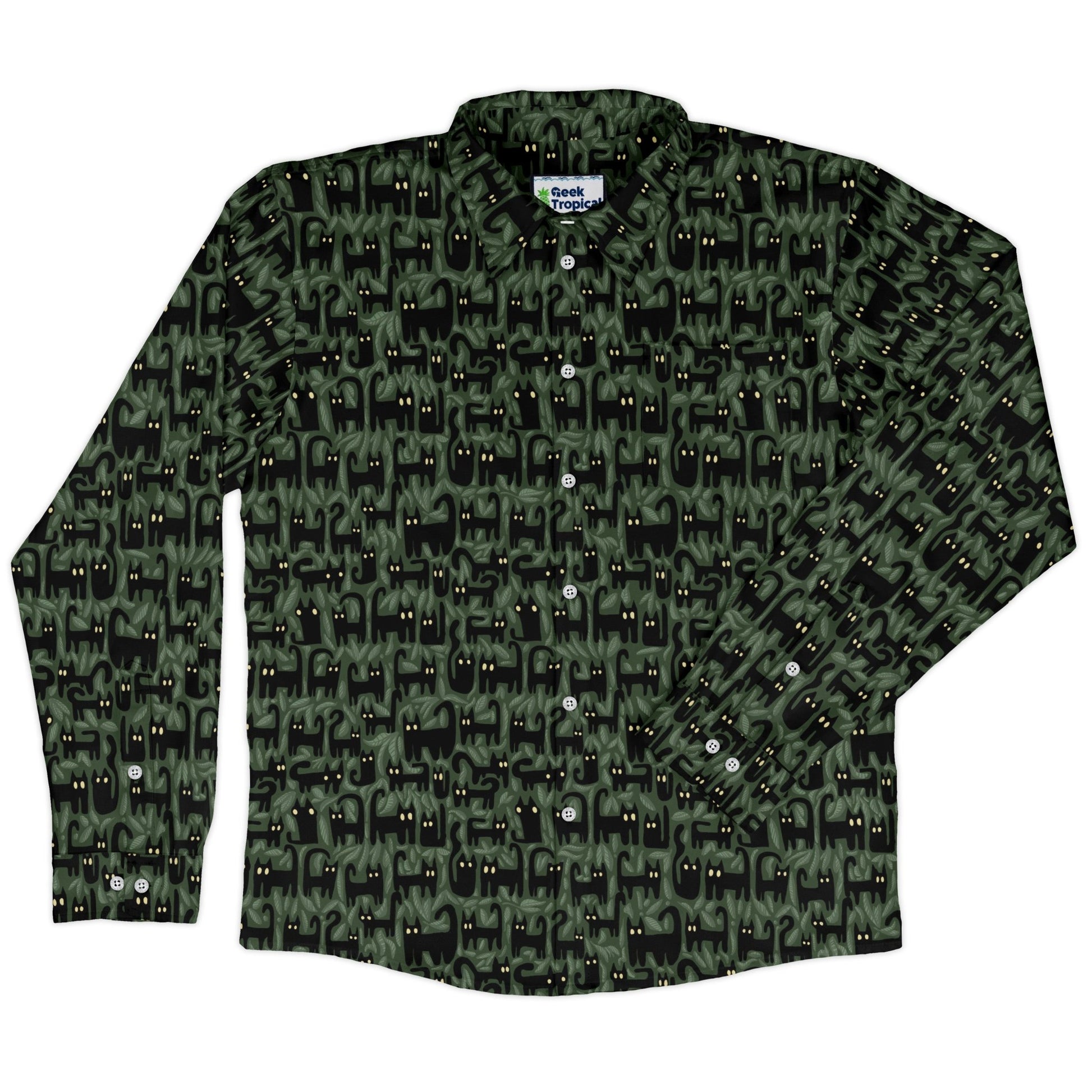 Cats in the Leaves Long Sleeve Button Up Shirt 4