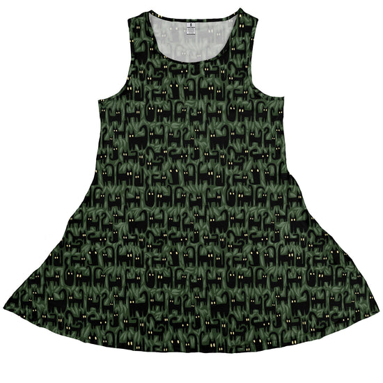 Cats in the Leaves Sleeveless Dress Geek Nerd Advertise to Meta Animal Patterns Botany Print