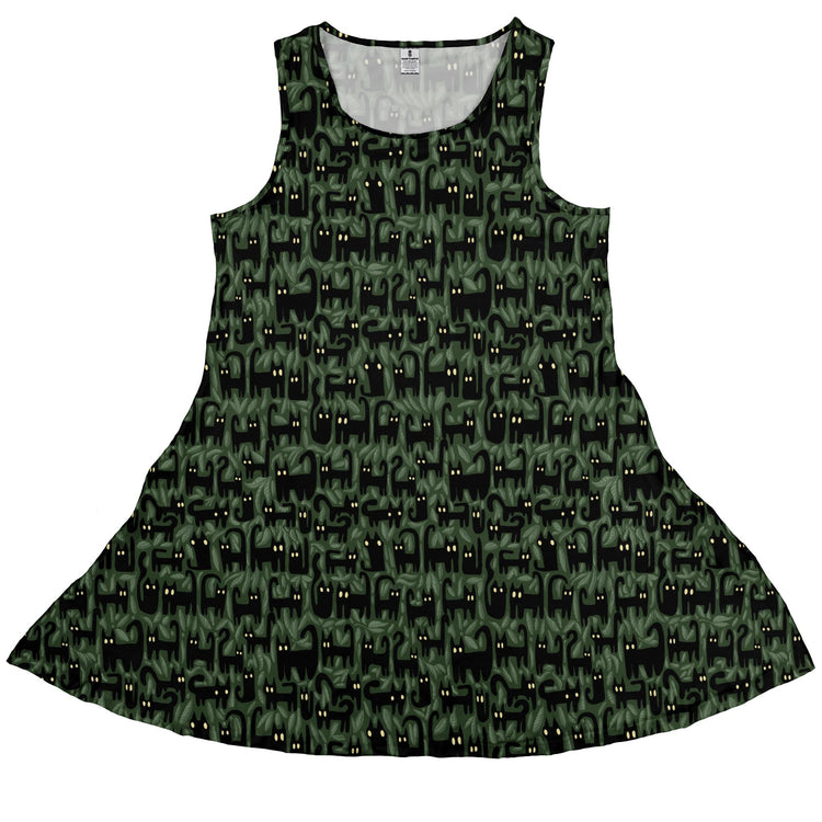 Cats in the Leaves Sleeveless Dress Geek Nerd Advertise to Meta Animal Patterns Botany Print