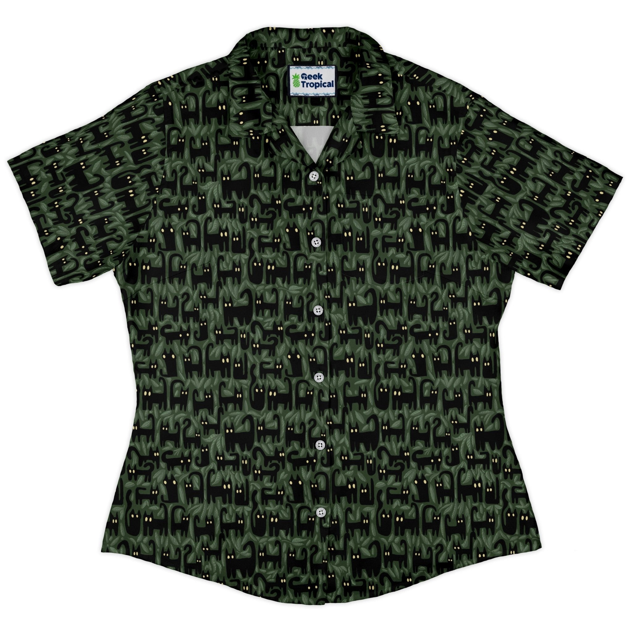 Cats in the Leaves Curvy Button Up Shirt 2