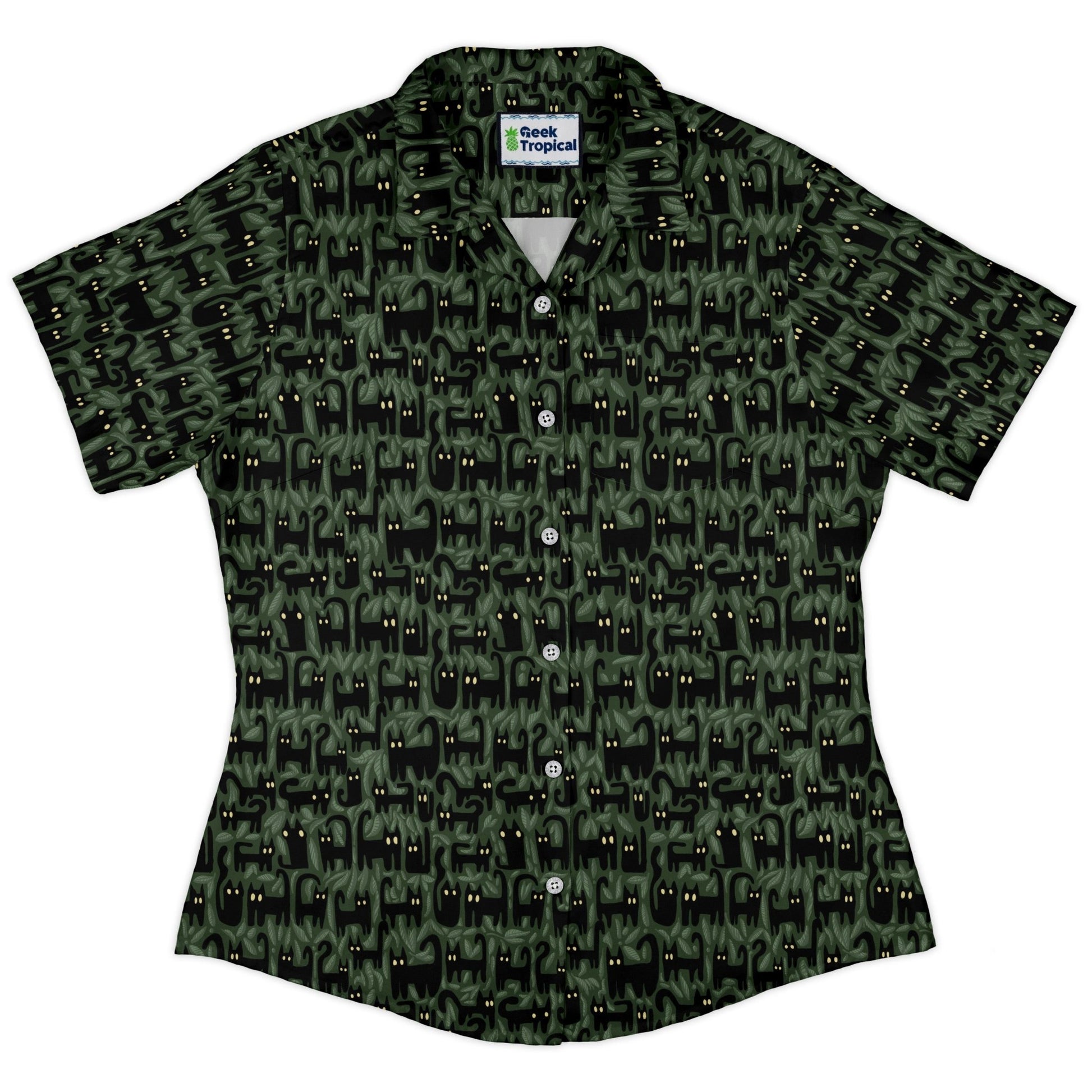 Cats in the Leaves Curvy Button Up Shirt 2