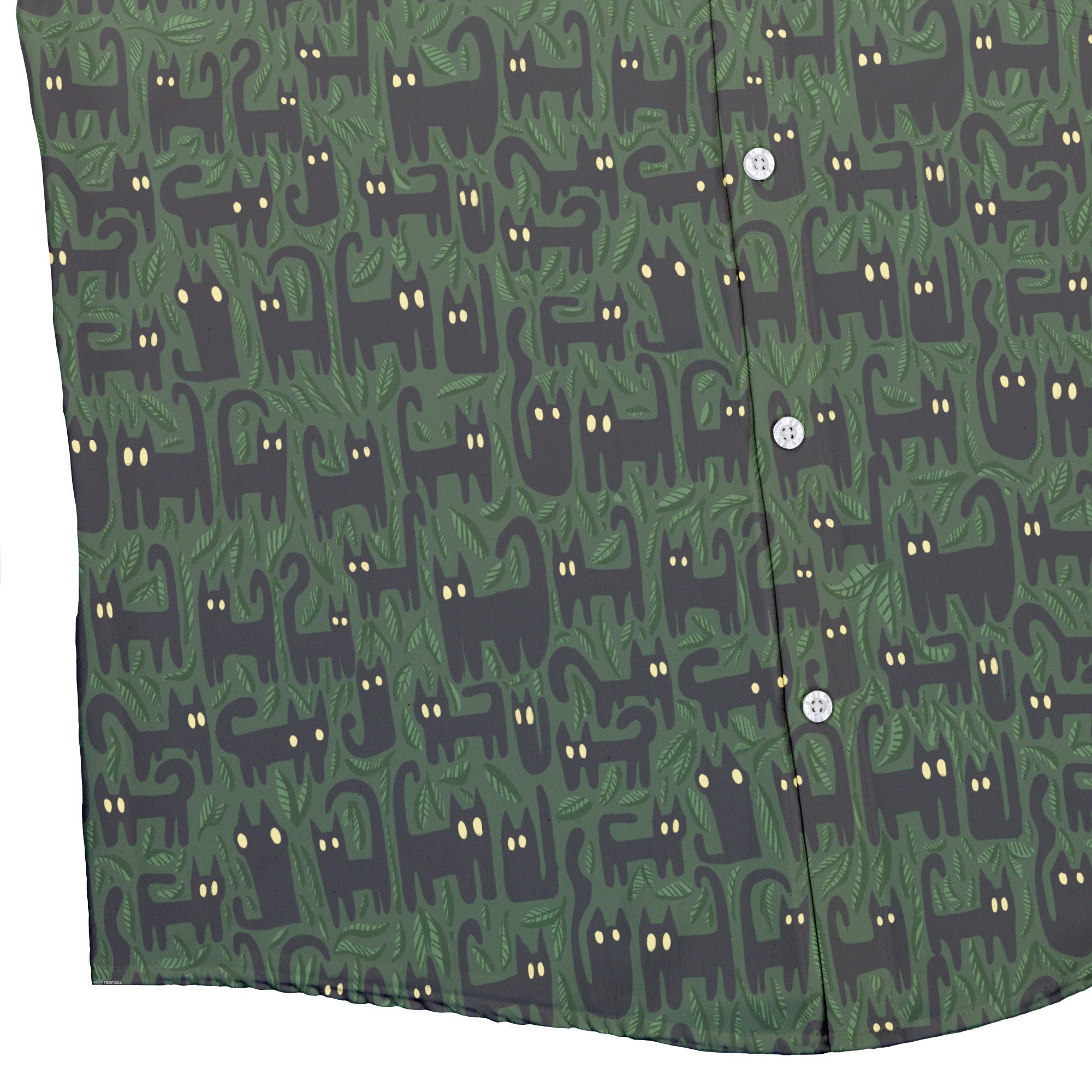 Cats in the Leaves Button Up Shirt Geek Nerd adult sizing botany print Design by Heather Davenport
