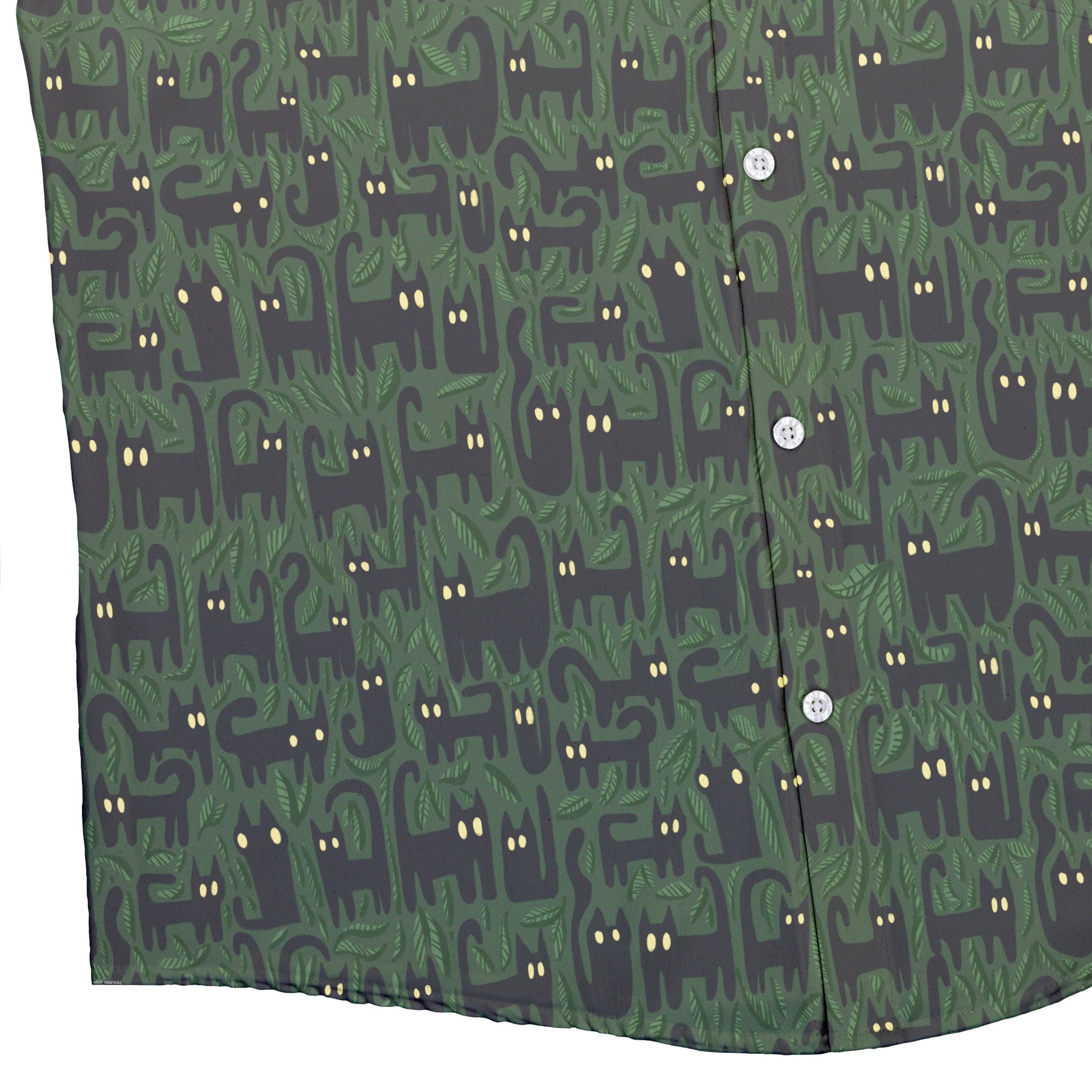 Cats in the Leaves Button Up Shirt Geek Nerd adult sizing botany print Design by Heather Davenport