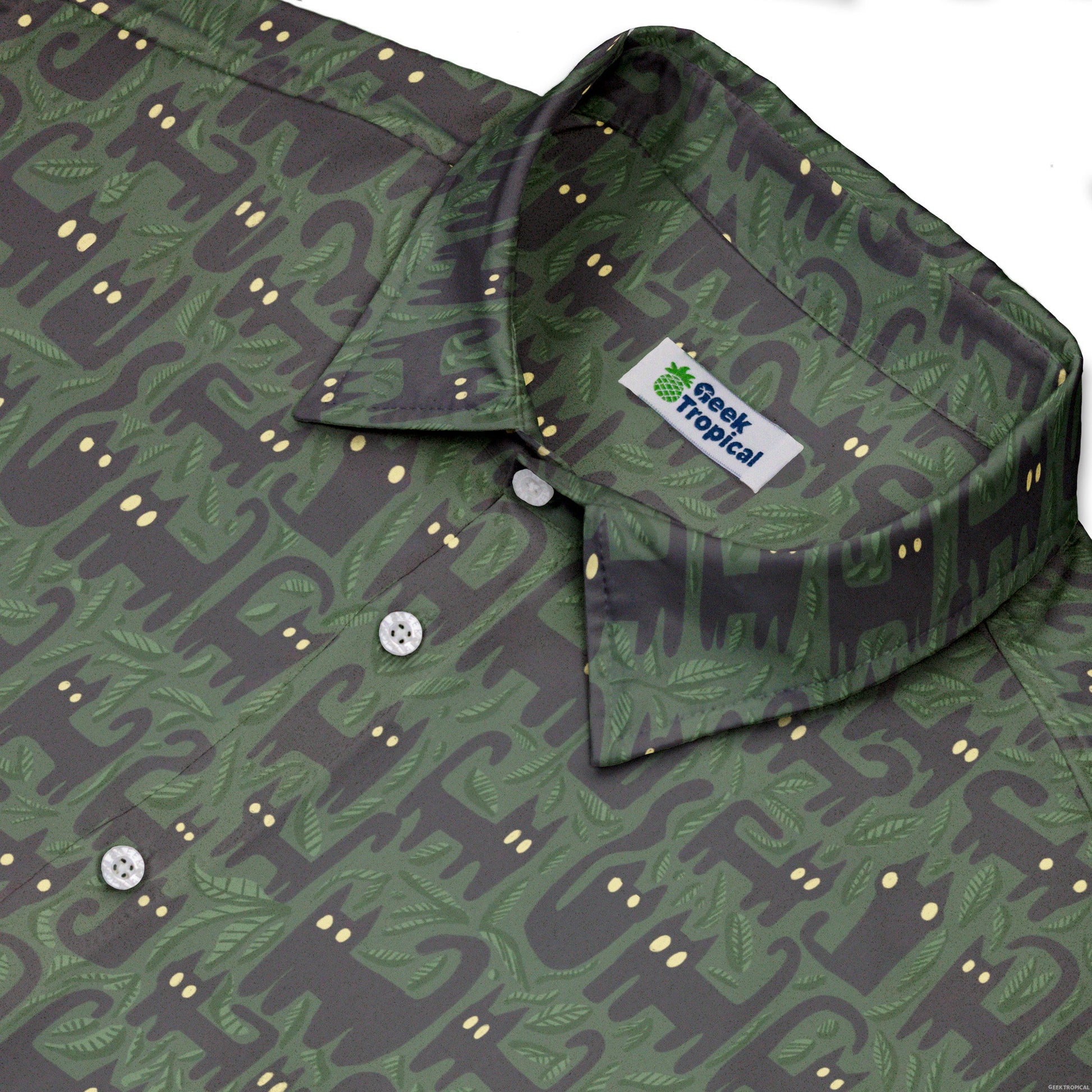 Cats in the Leaves Button Up Shirt Geek Nerd adult sizing botany print Design by Heather Davenport