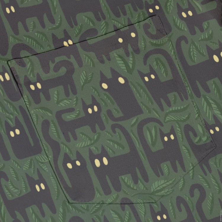 Cats in the Leaves Button Up Shirt Geek Nerd adult sizing botany print Design by Heather Davenport