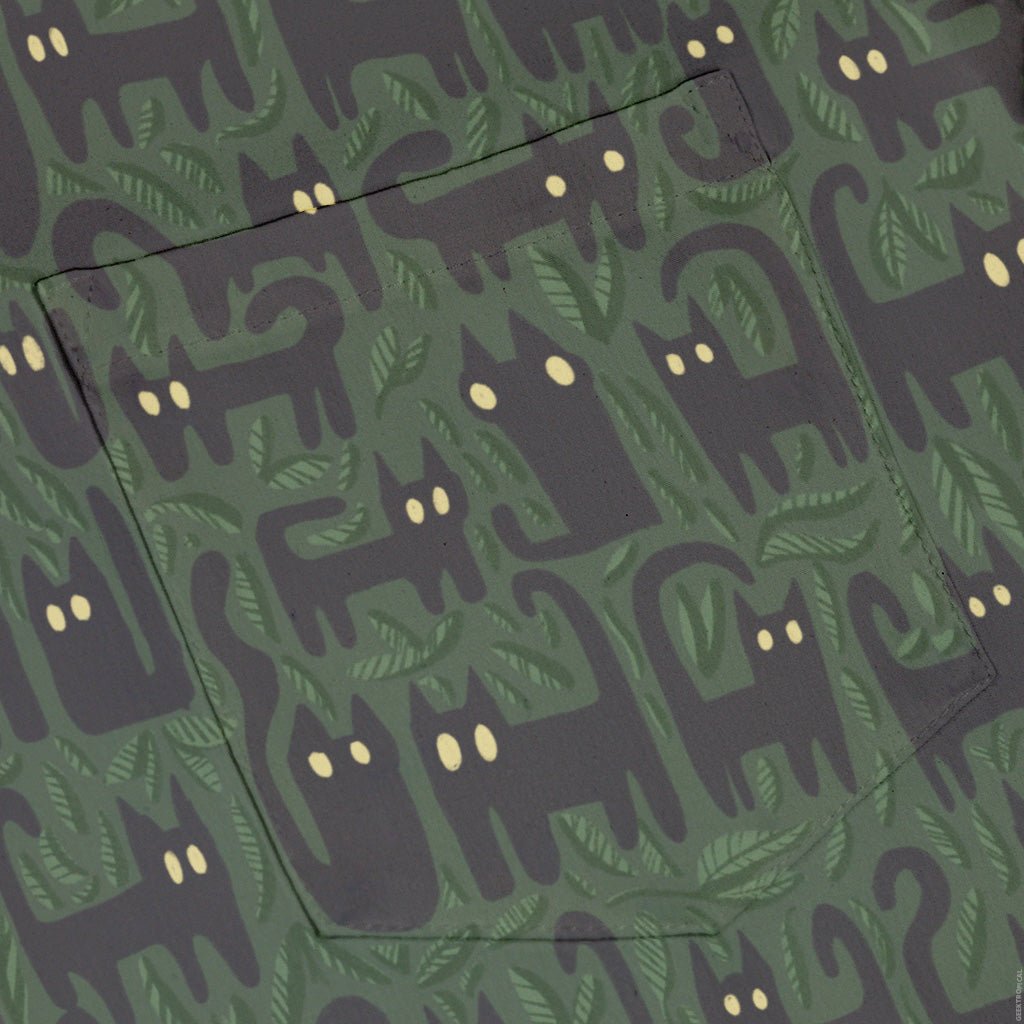 Cats in the Leaves Button Up Shirt Geek Nerd adult sizing botany print Design by Heather Davenport