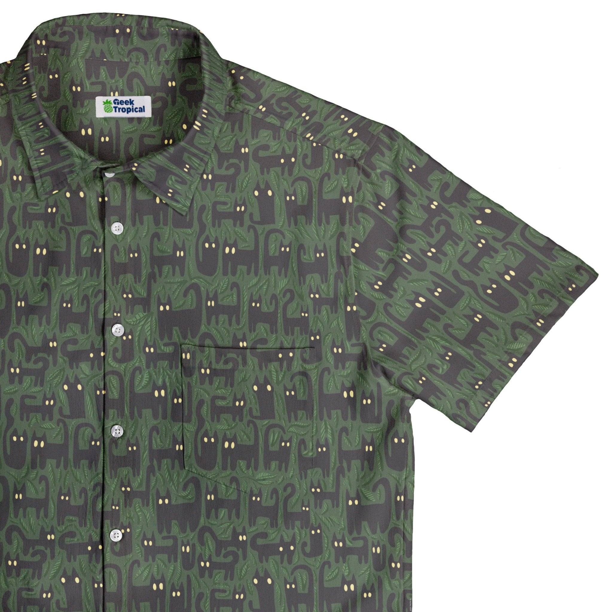 Cats in the Leaves Button Up Shirt Geek Nerd adult sizing botany print Design by Heather Davenport
