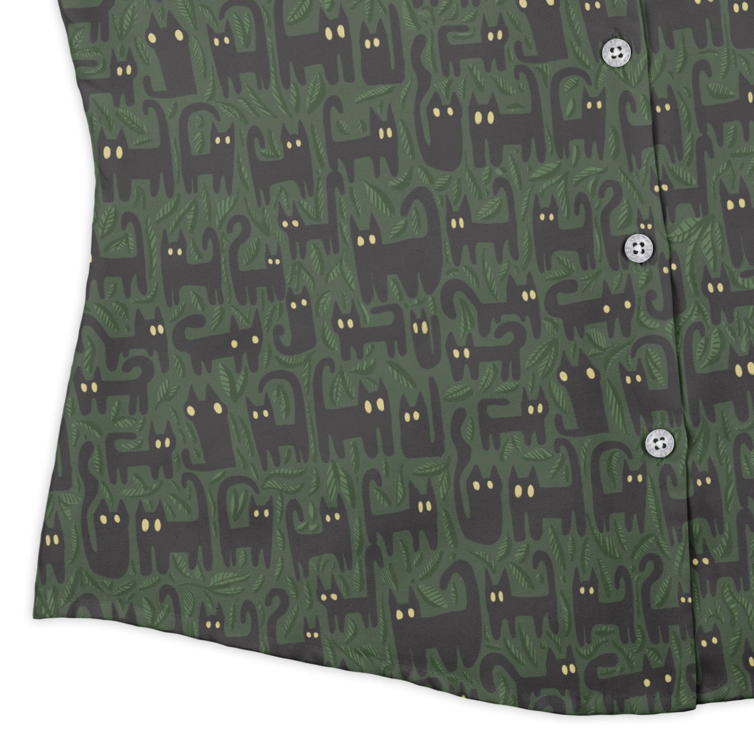 Cats in the Leaves Curvy Button Up Shirt Geek Nerd botany print Design by Heather Davenport q225