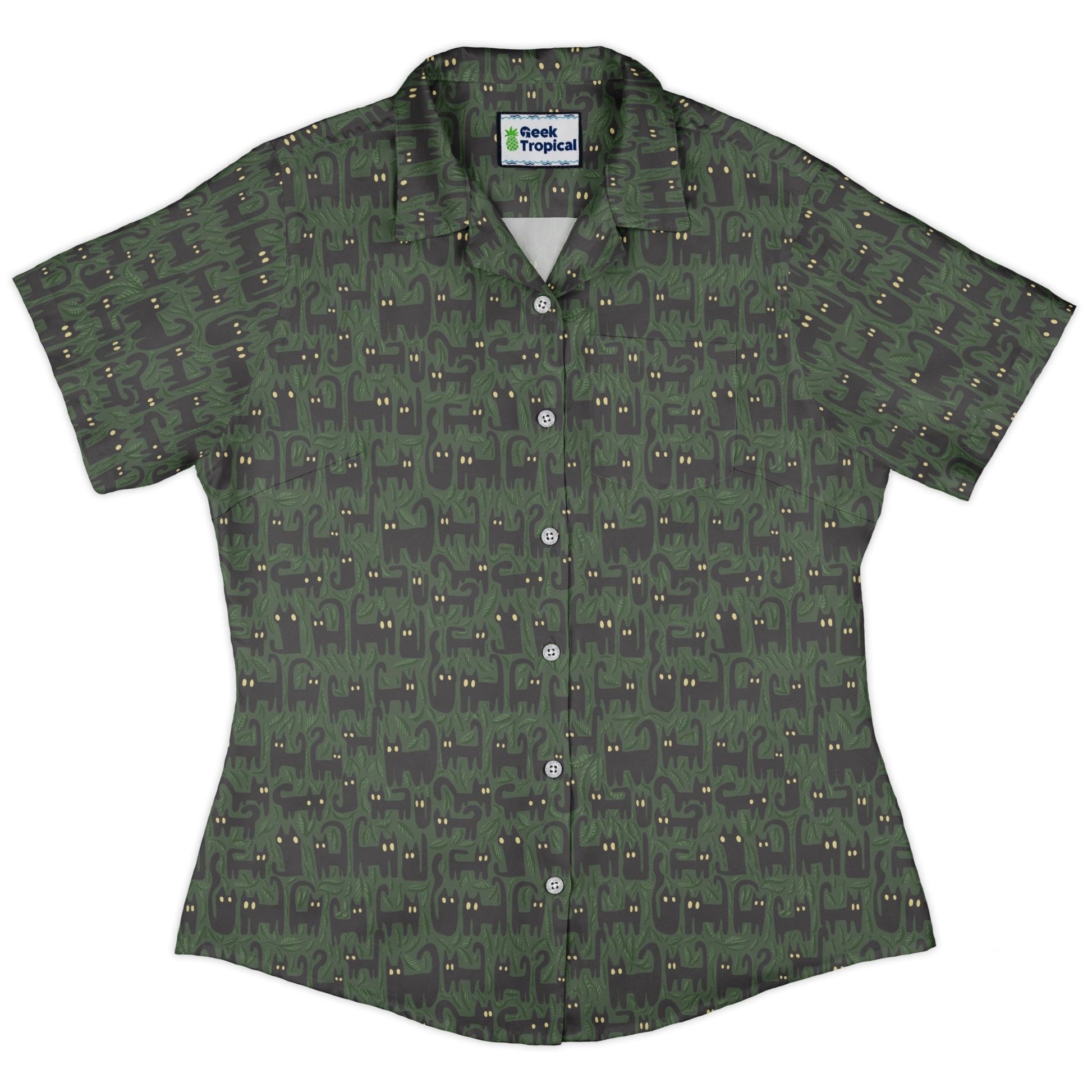 Cats in the Leaves Curvy Button Up Shirt Geek Nerd botany print Design by Heather Davenport q225