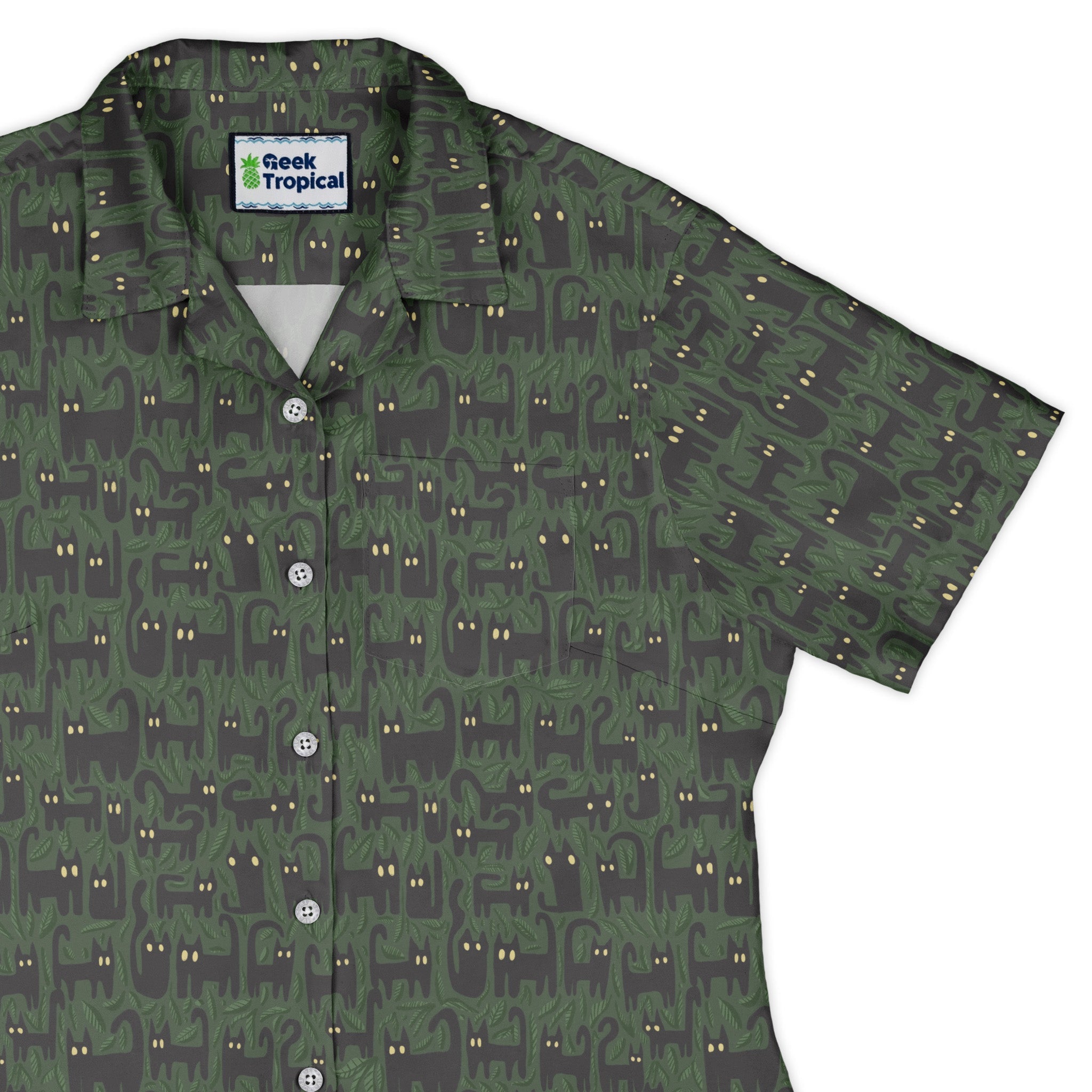 Clearance Ready - to - Ship Cats in the Leaves Curvy Button Up Shirt Geek Nerd botany print Clearance Design by Heather Davenport