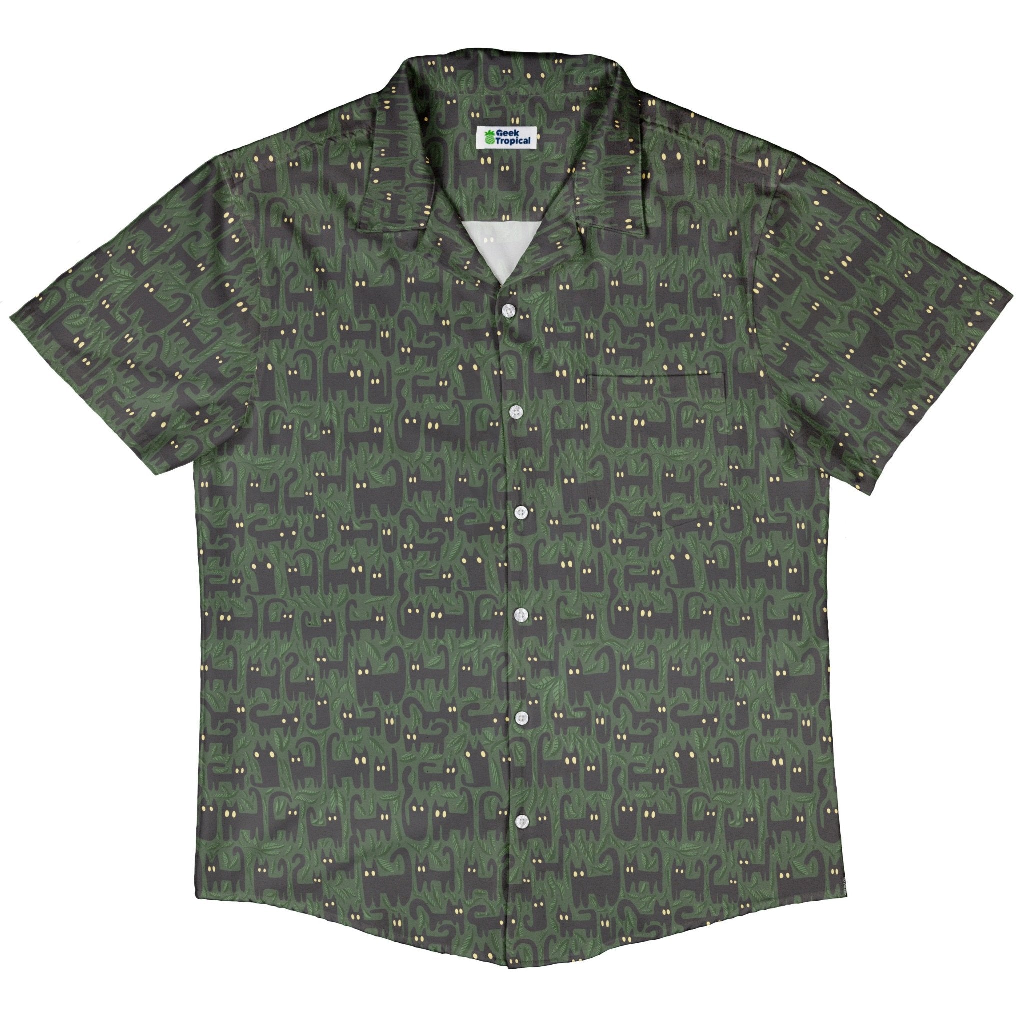 Clearance Ready - to - Ship Cats in the Leaves Button Up Shirt Geek Nerd adult sizing botany print Clearance