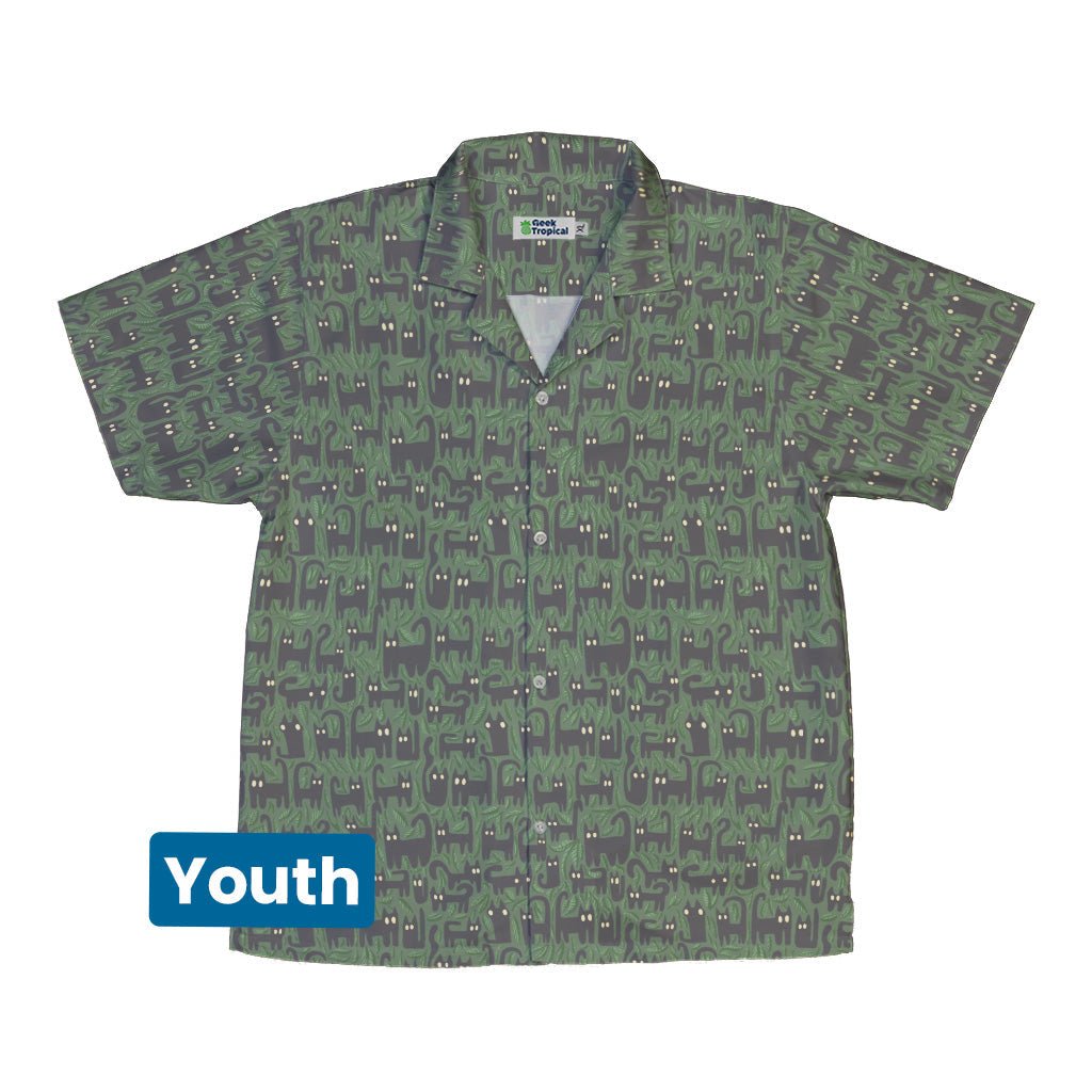 Cats in the Leaves Youth Hawaiian Shirt Geek Nerd botany print Design by Heather Davenport q225