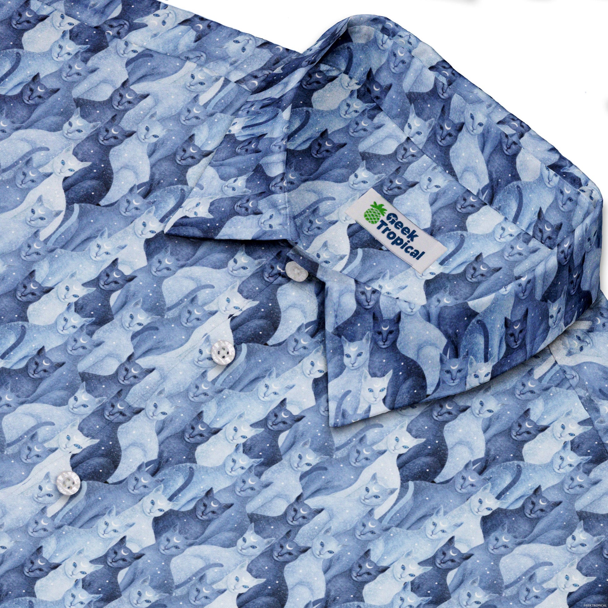 Celestial Cats Button Up Shirt Neck