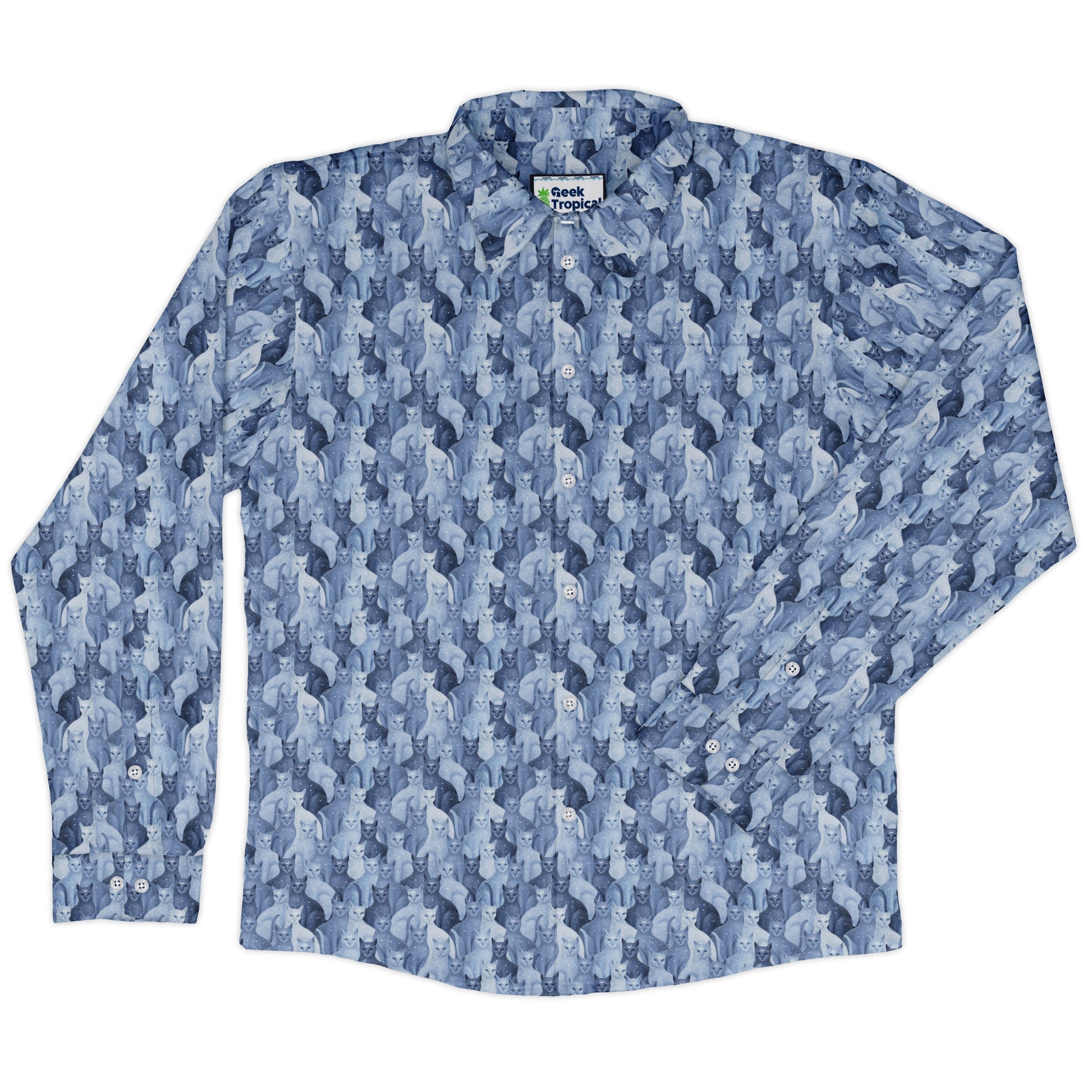 Celestial Cats Long Sleeve Button Up Shirt front
