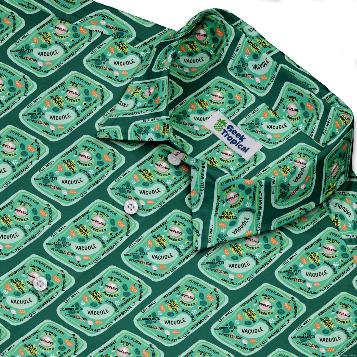 Cellular Botany Labels Button Up Shirt Neck