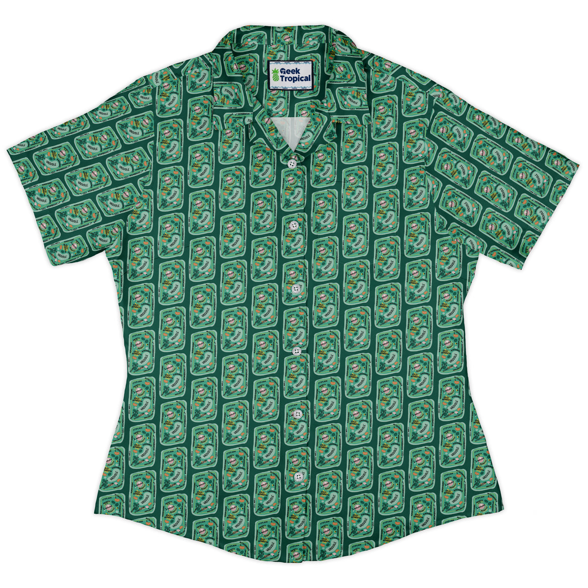 Cellular Botany Labels Curvy Button Up Shirt womens front