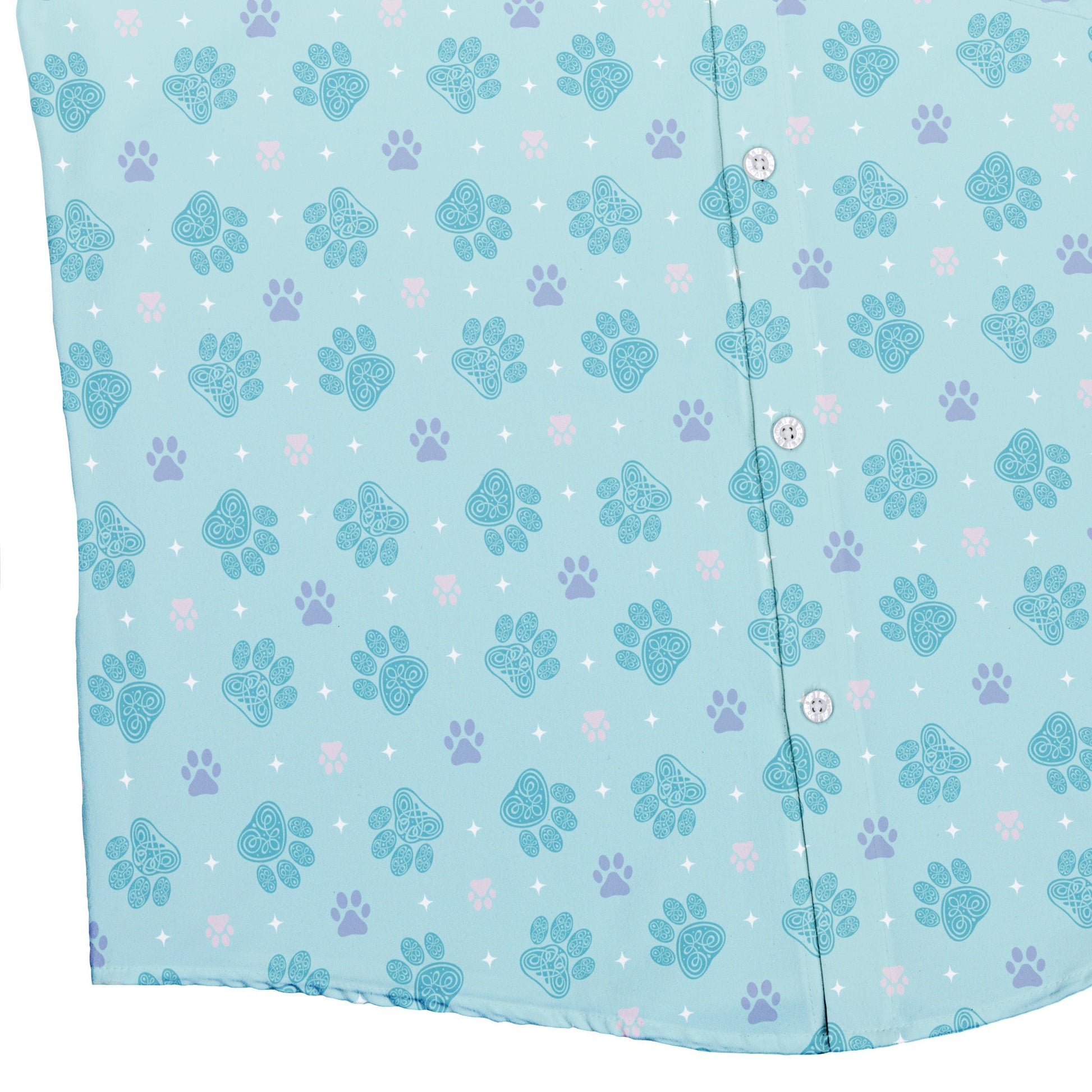 Celtic Knot Paws Teal Button Up Shirt Bottom Corner