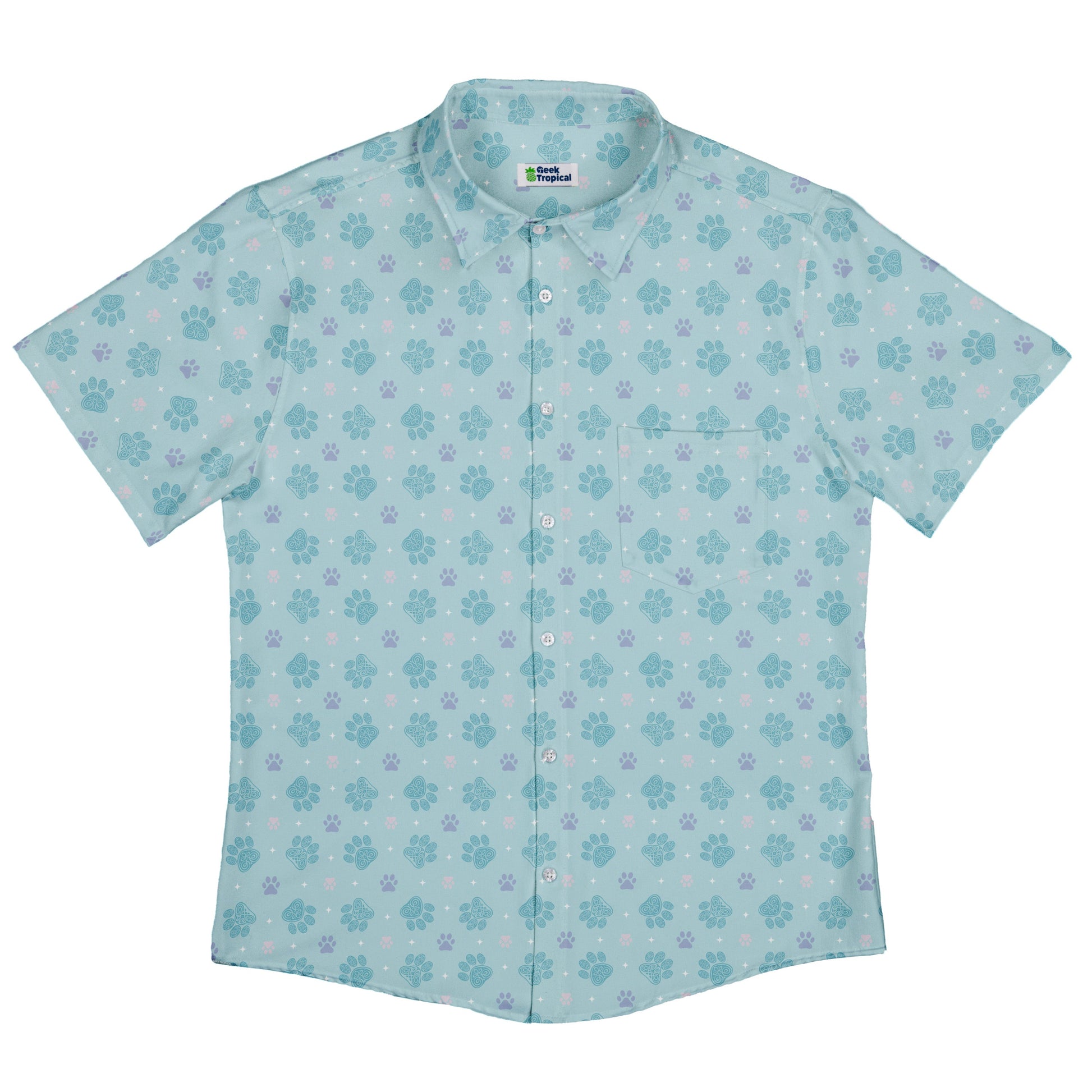 Celtic Knot Paws Teal Button Up Shirt Flat Front