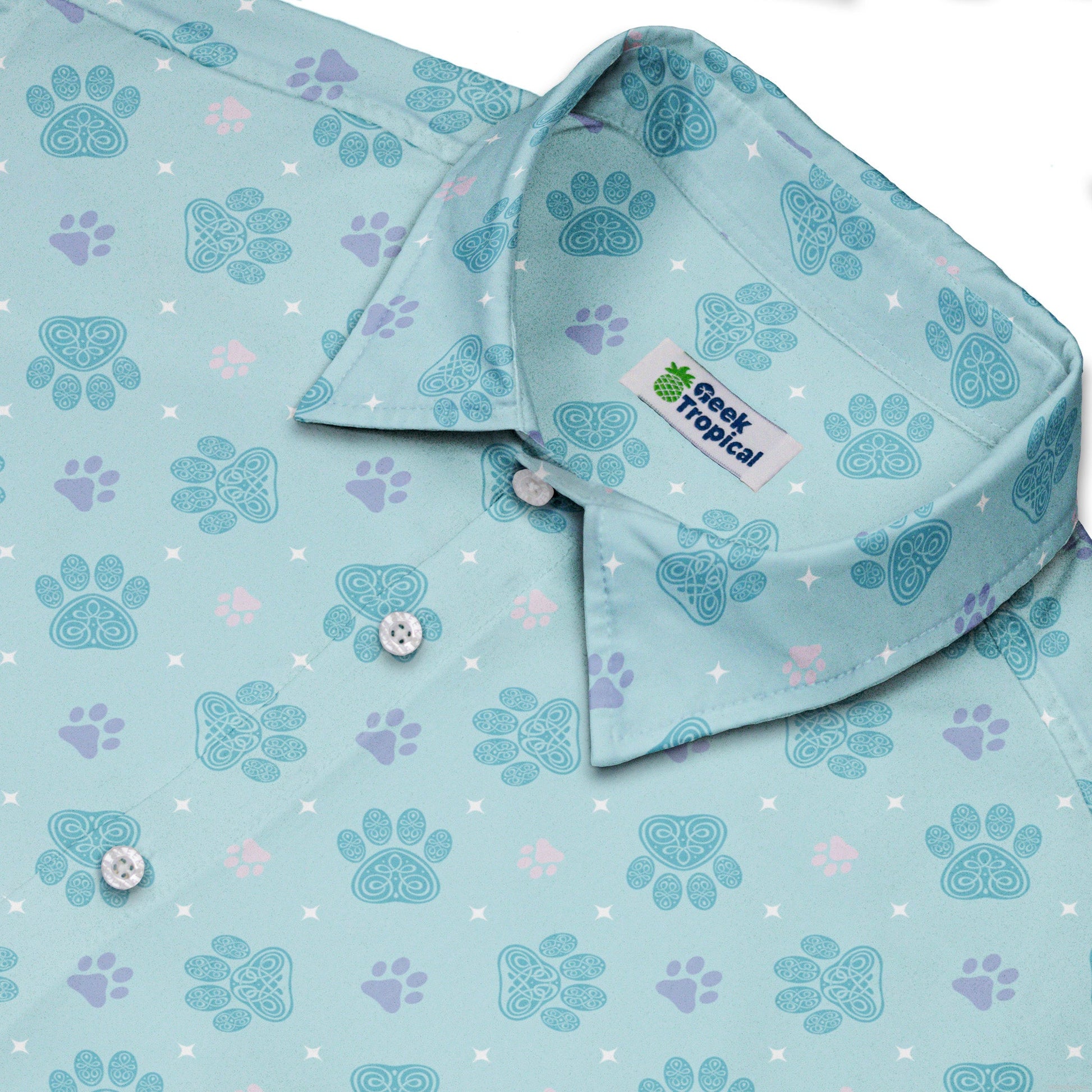 Celtic Knot Paws Teal Button Up Shirt Neck
