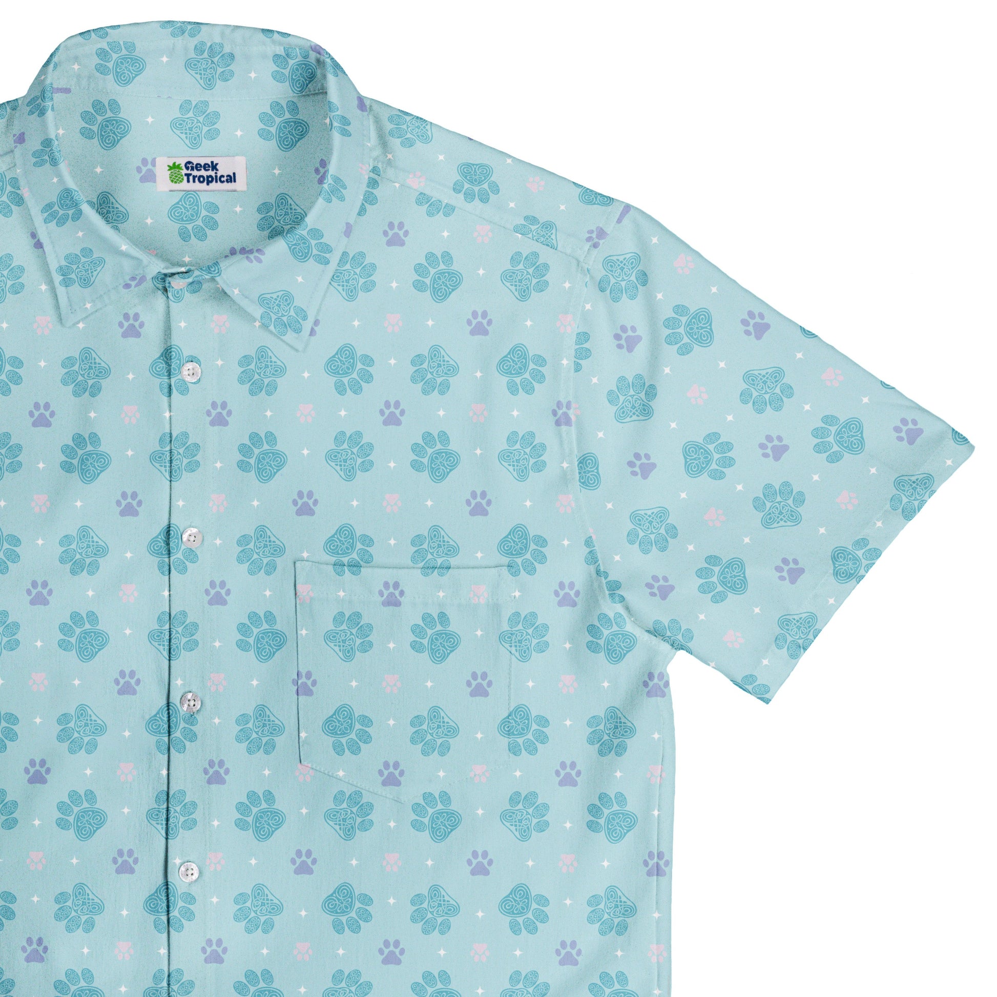 Celtic Knot Paws Teal Button Up Shirt Top Corner