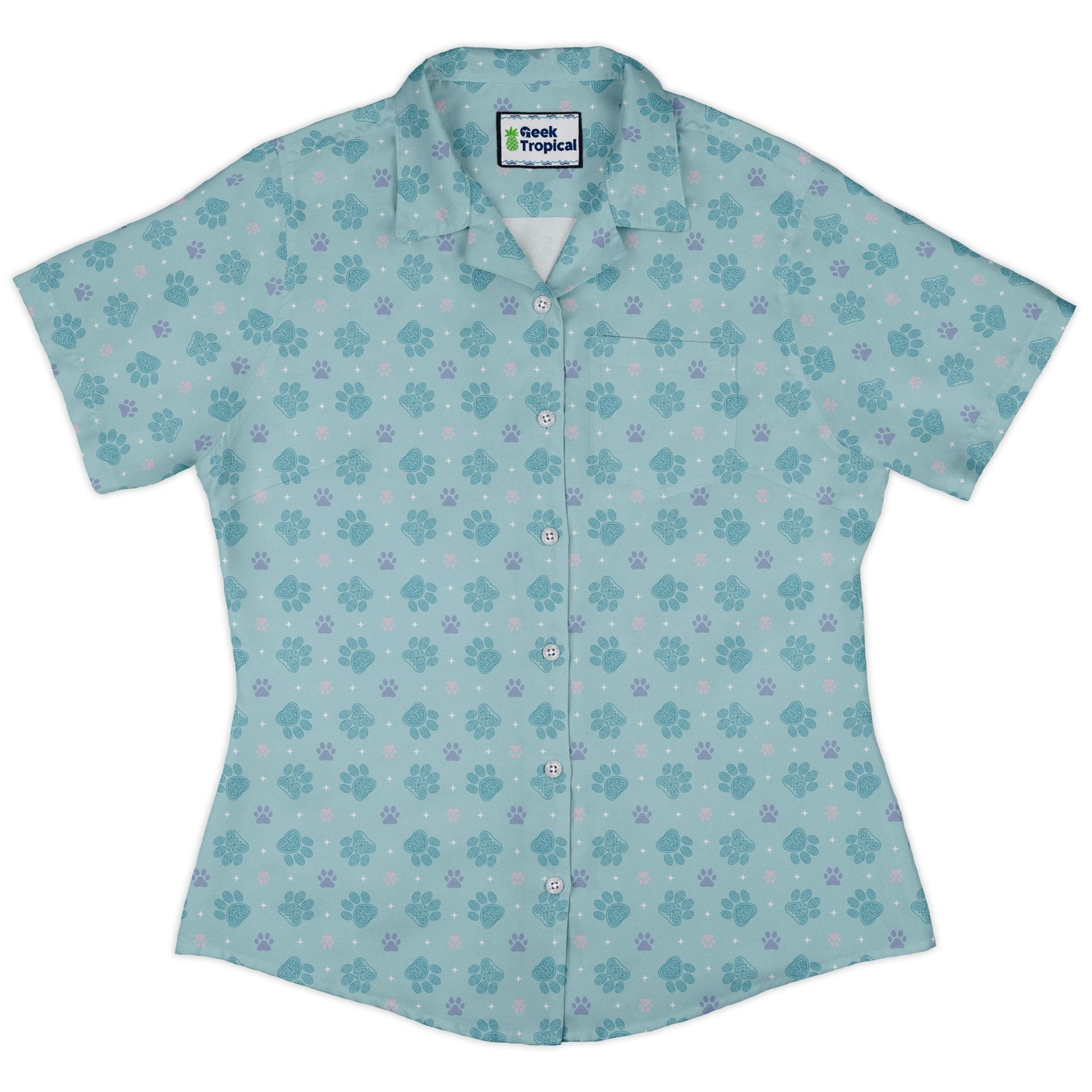 Celtic Knot Paws Teal Curvy Button Up Shirt 2