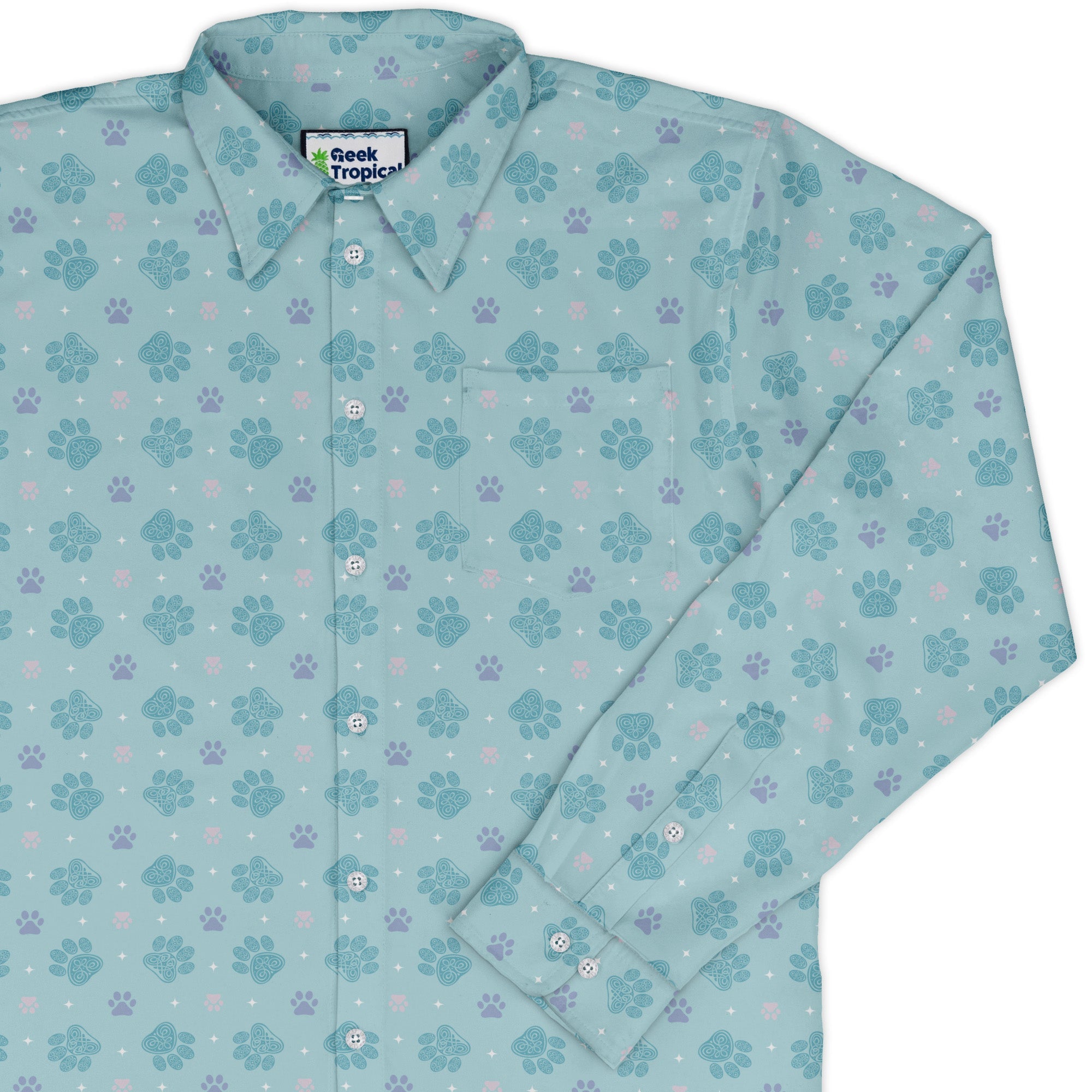 Celtic Knot Paws Teal Long Sleeve Button Up Shirt cover