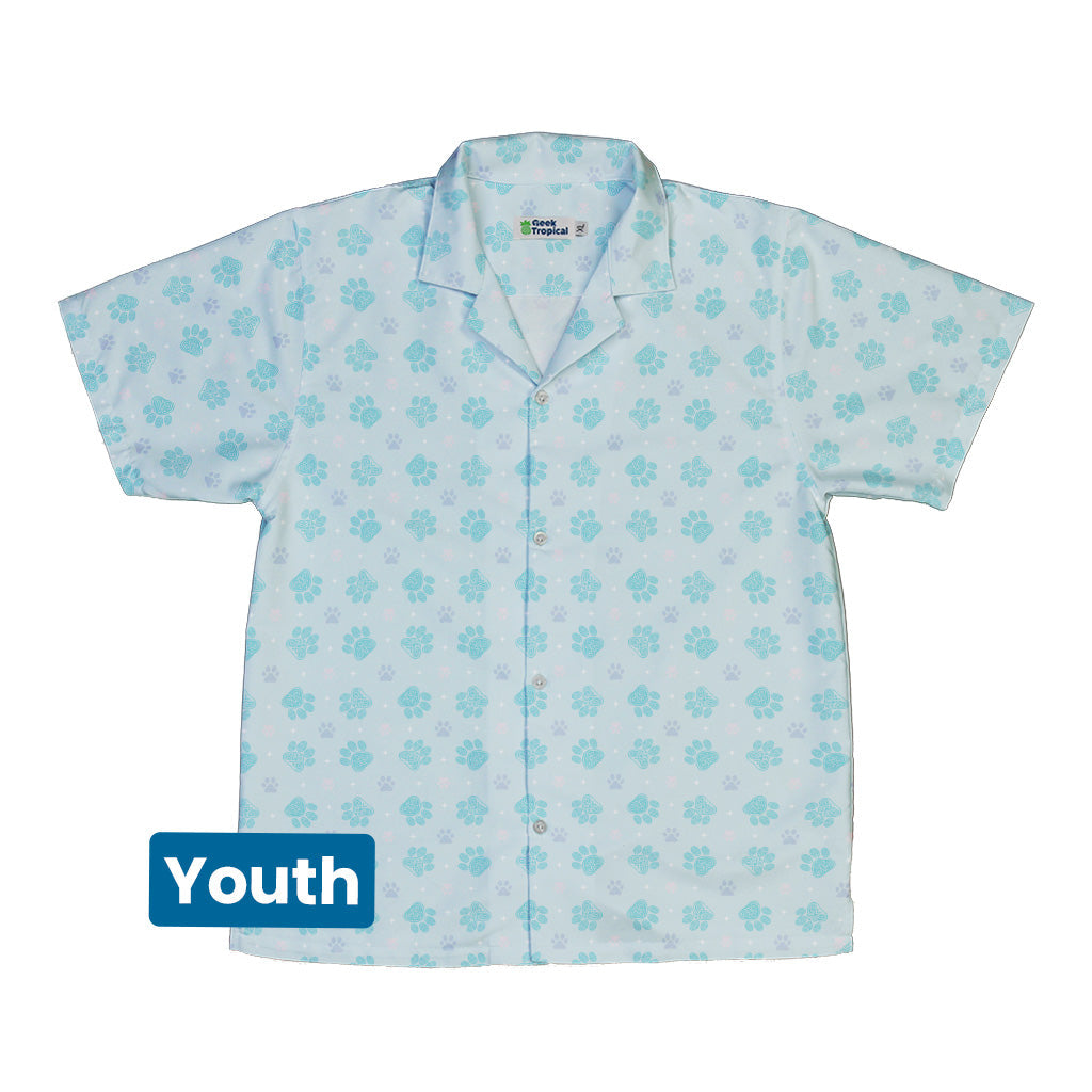 Celtic Knot Paws Teal Youth Hawaiian Shirt Front