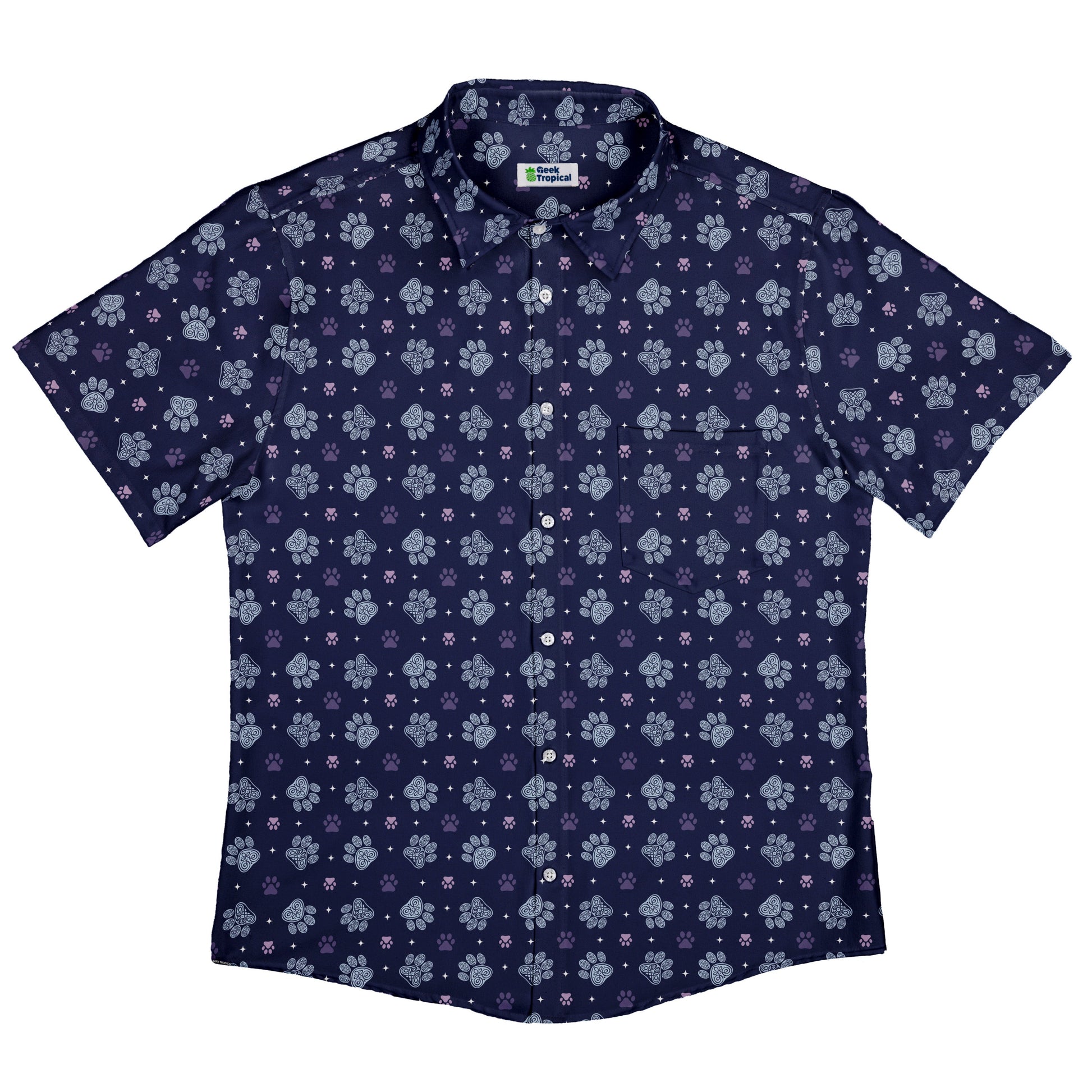 Celtic Knots Paws Blue Button Up Shirt Flat Front