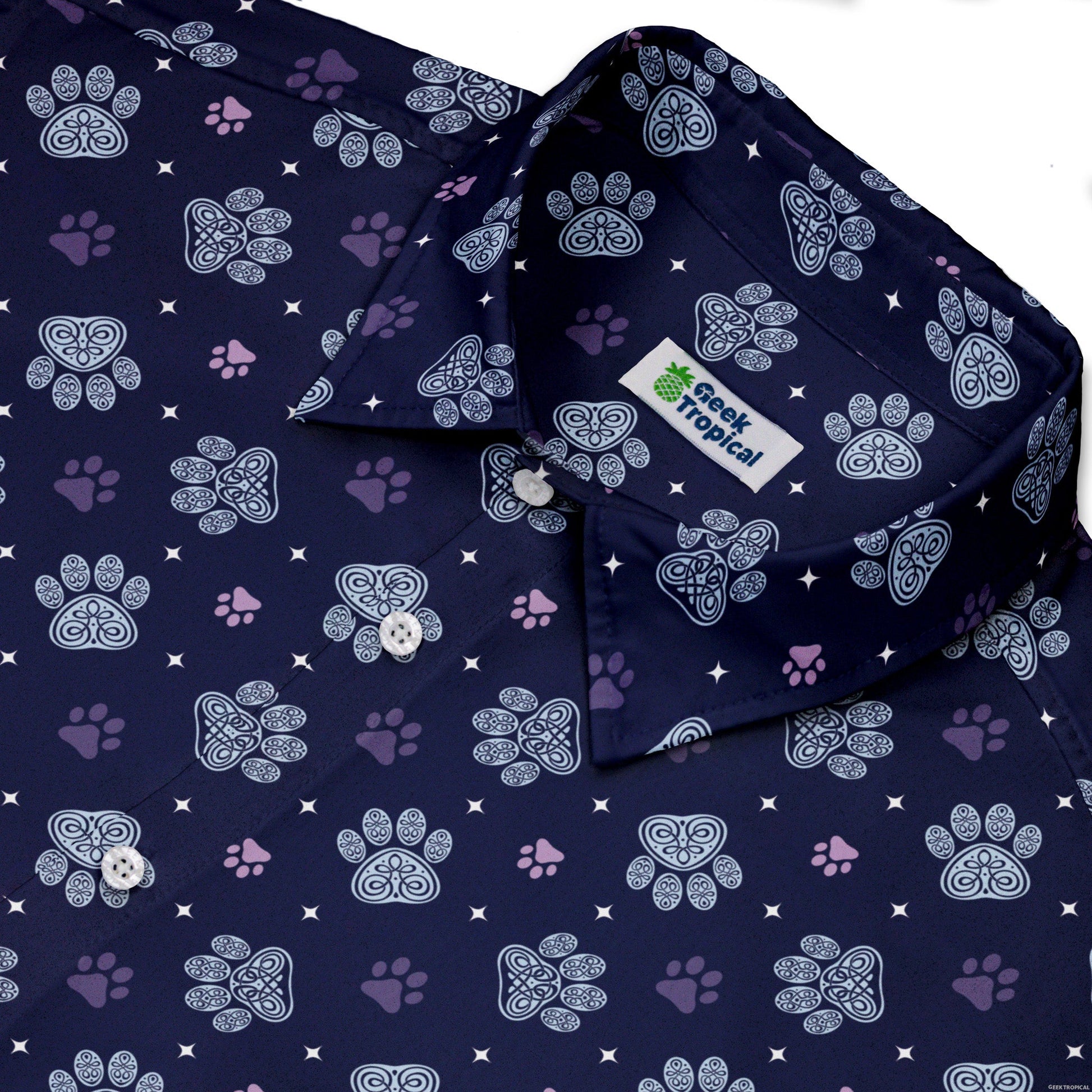 Celtic Knots Paws Blue Button Up Shirt Neck