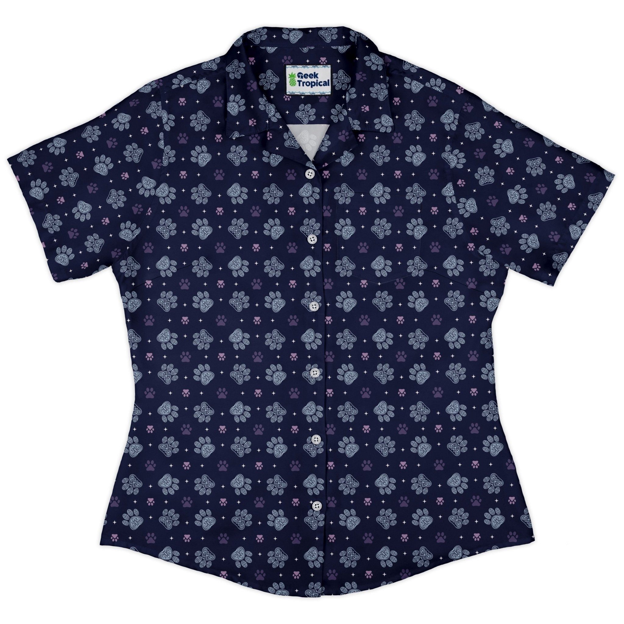 Celtic Knots Paws Blue Curvy Button Up Shirt 2