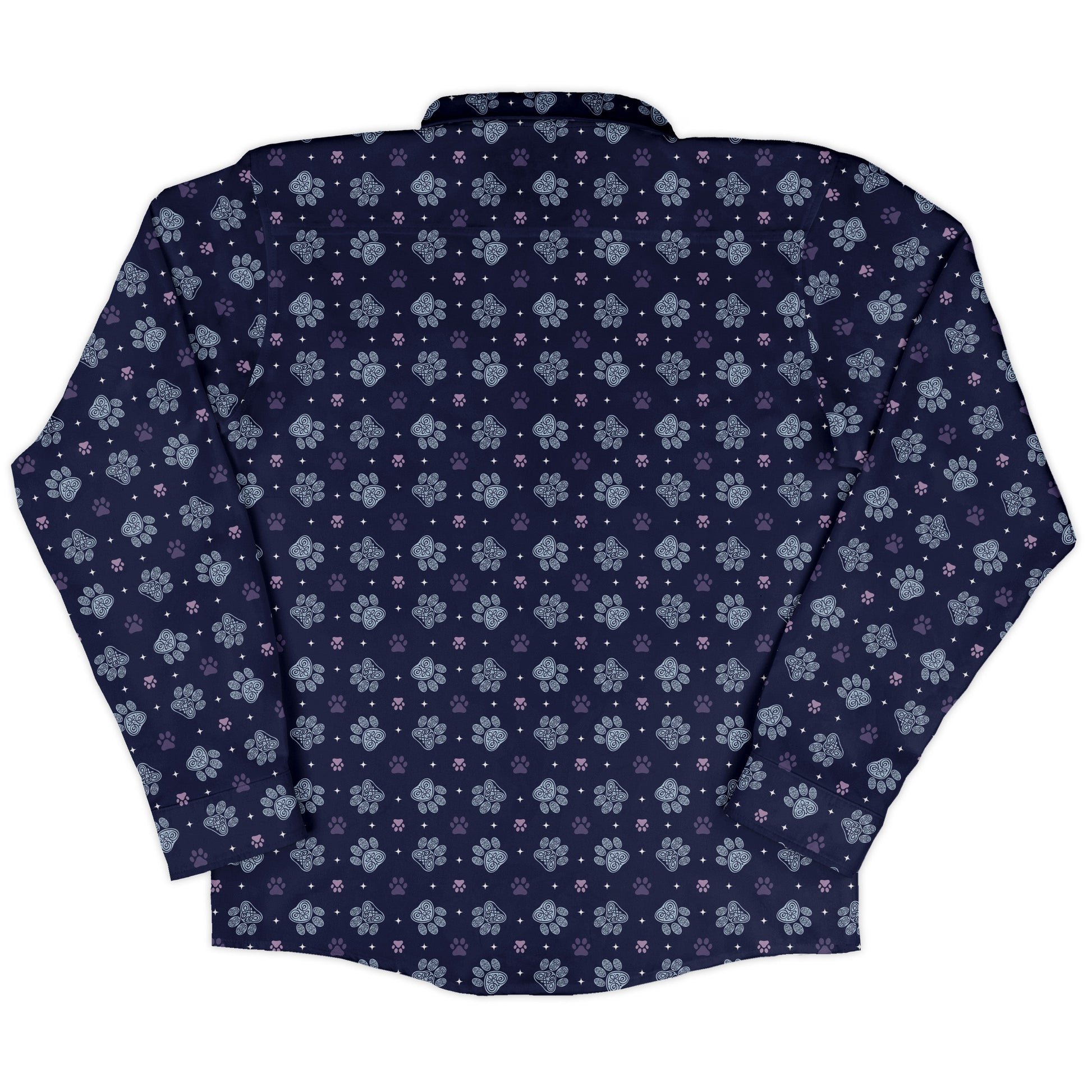 Celtic Knots Paws Blue Long Sleeve Button Up Shirt back