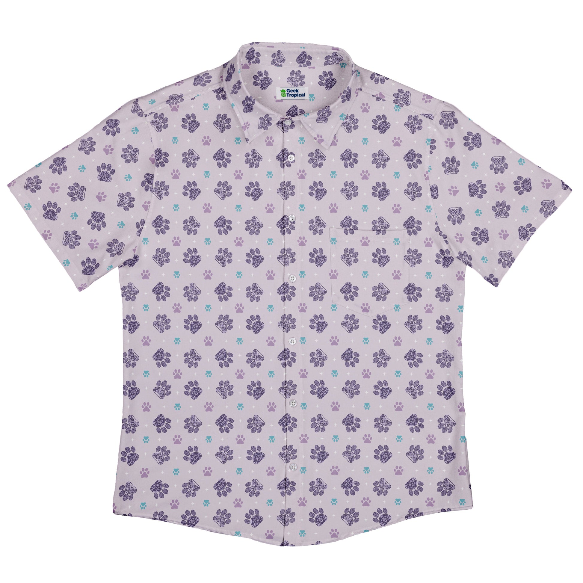 Celtic Knots Paws Lilac Button Up Shirt Flat Front