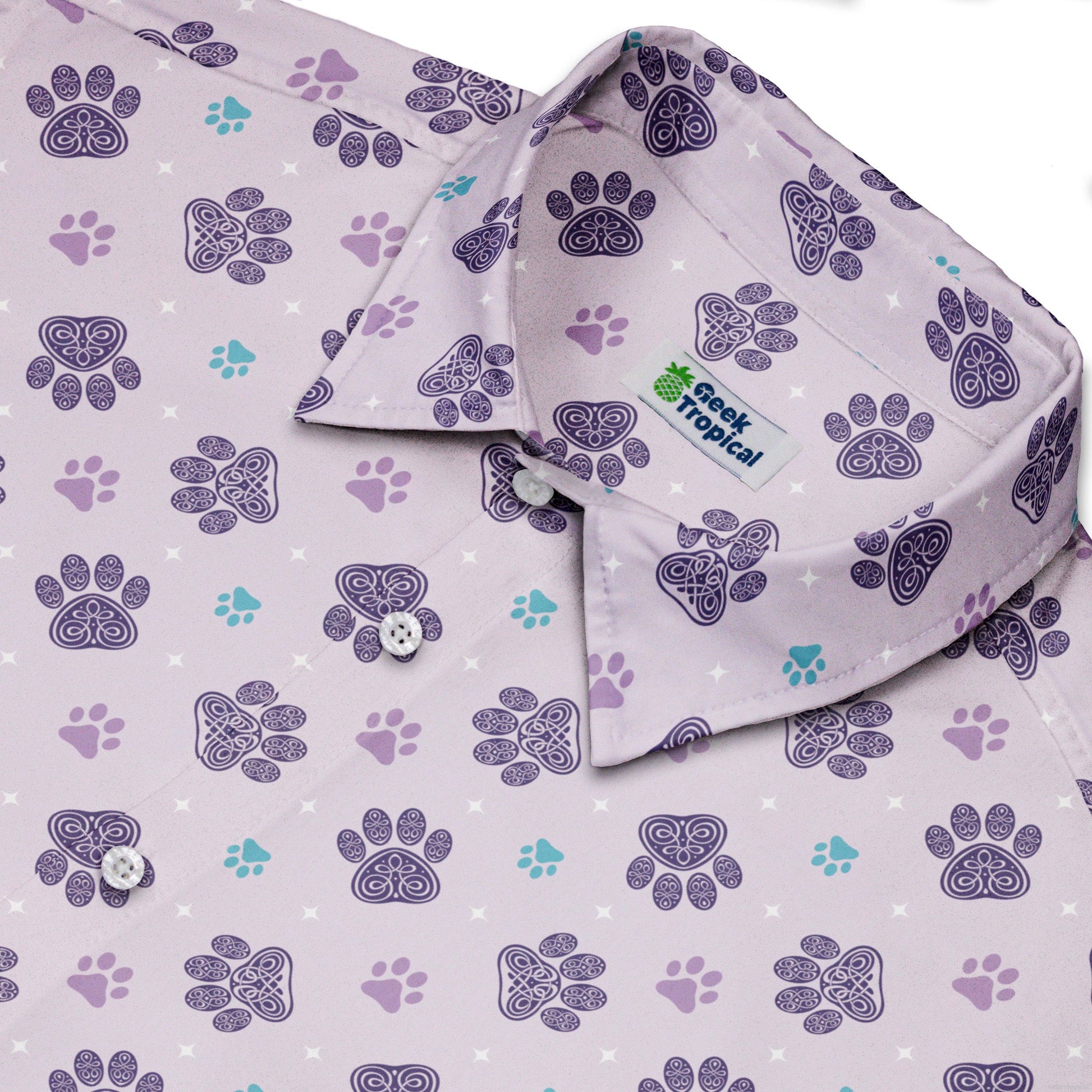 Celtic Knots Paws Lilac Button Up Shirt Neck
