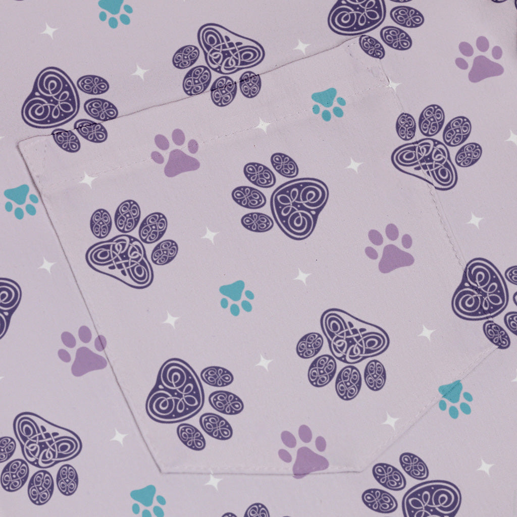 Celtic Knots Paws Lilac Button Up Shirt Pocket