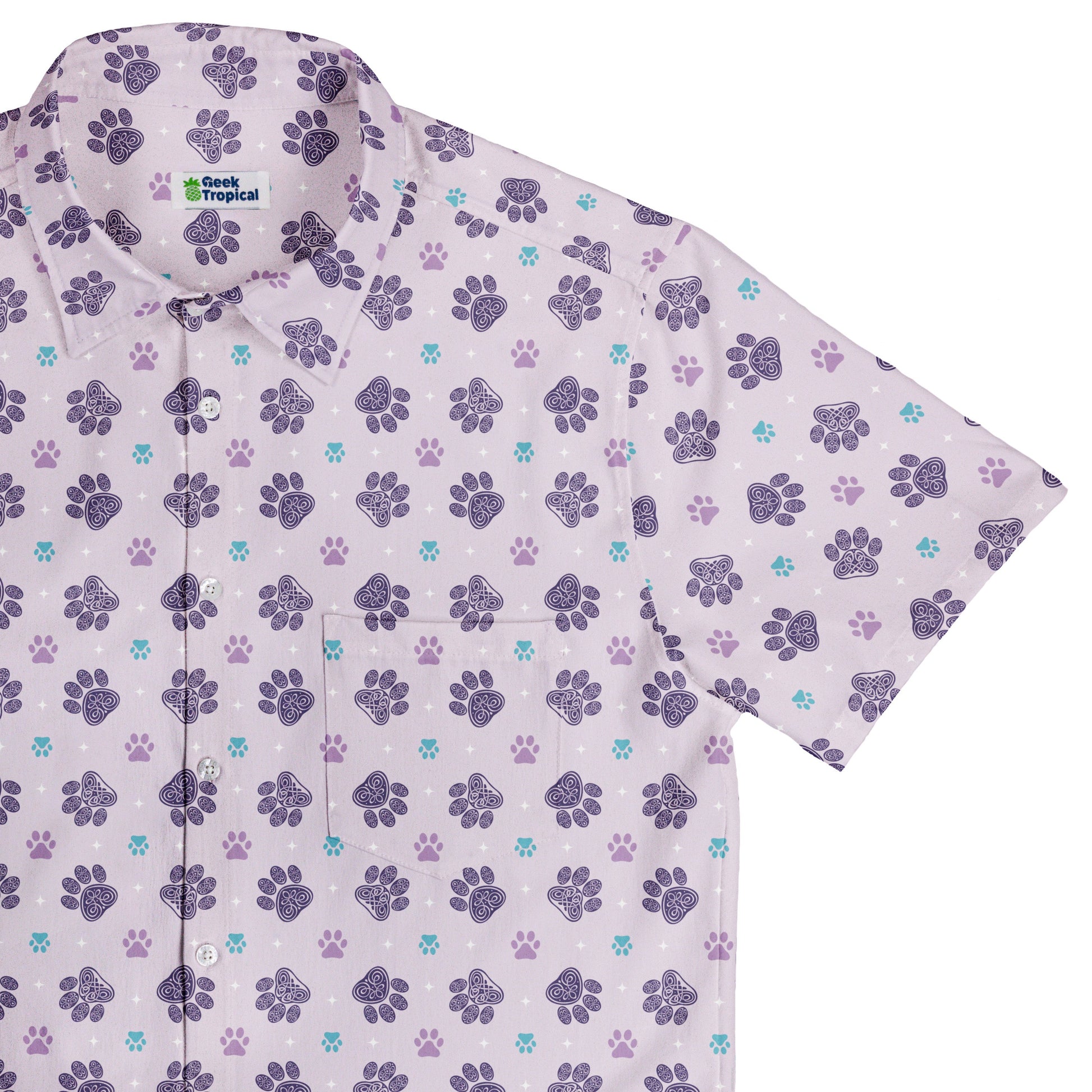 Celtic Knots Paws Lilac Button Up Shirt Top Corner