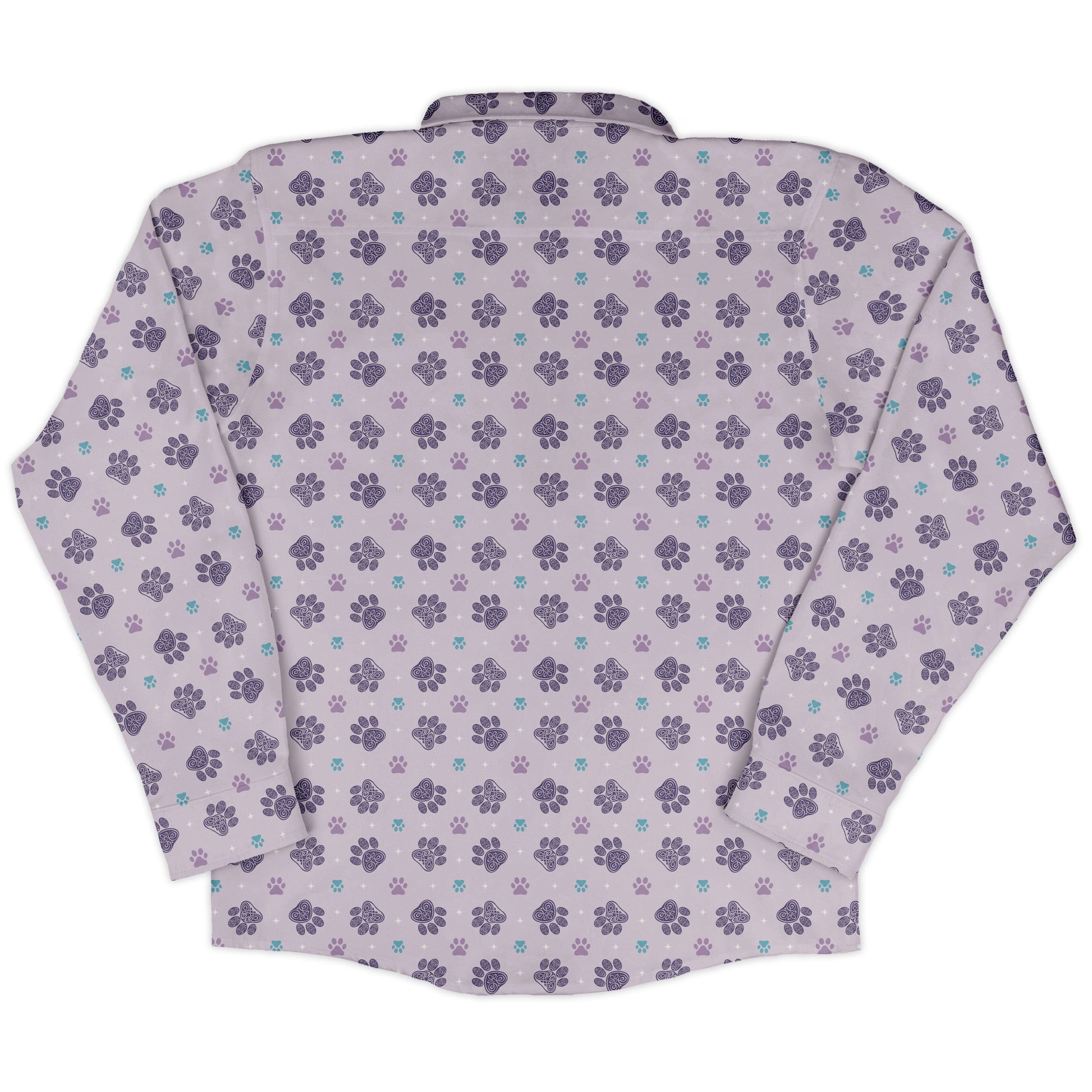 Celtic Knots Paws Lilac Long Sleeve Button Up Shirt back