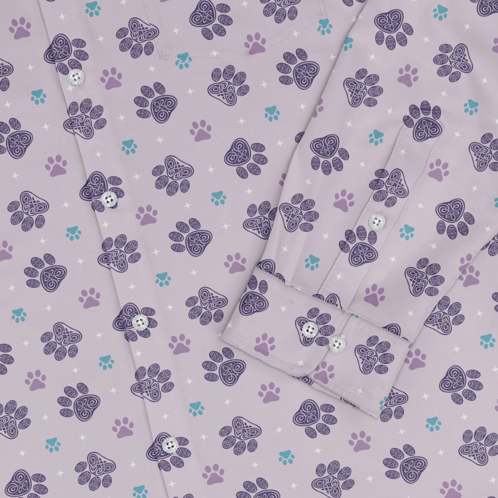 Celtic Knots Paws Lilac Long Sleeve Button Up Shirt 2
